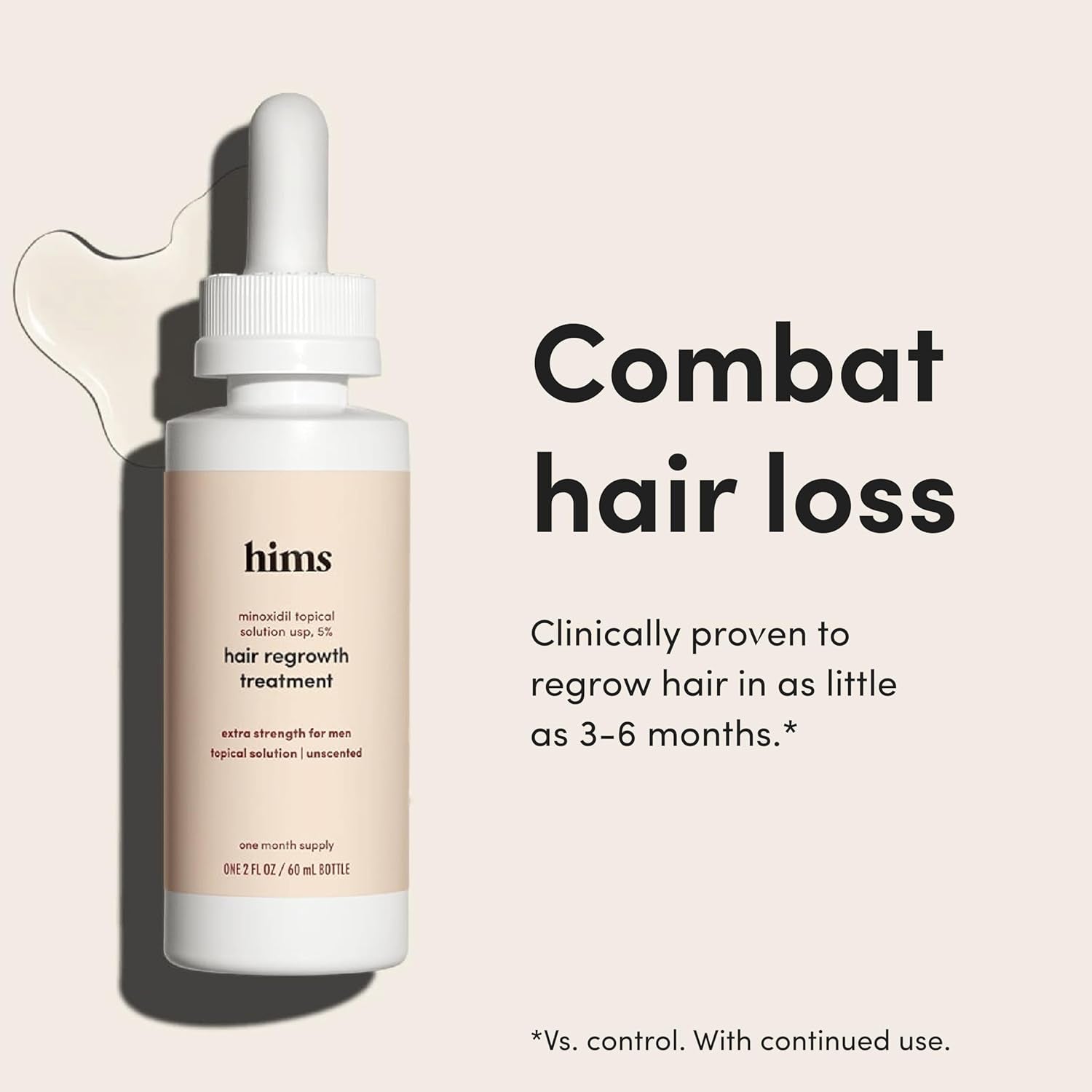 Hims Hair Growth Treatment Unscented, 60ml (2 Pack - 60ml each) | Clinically Proven 5% Minoxidil for Men