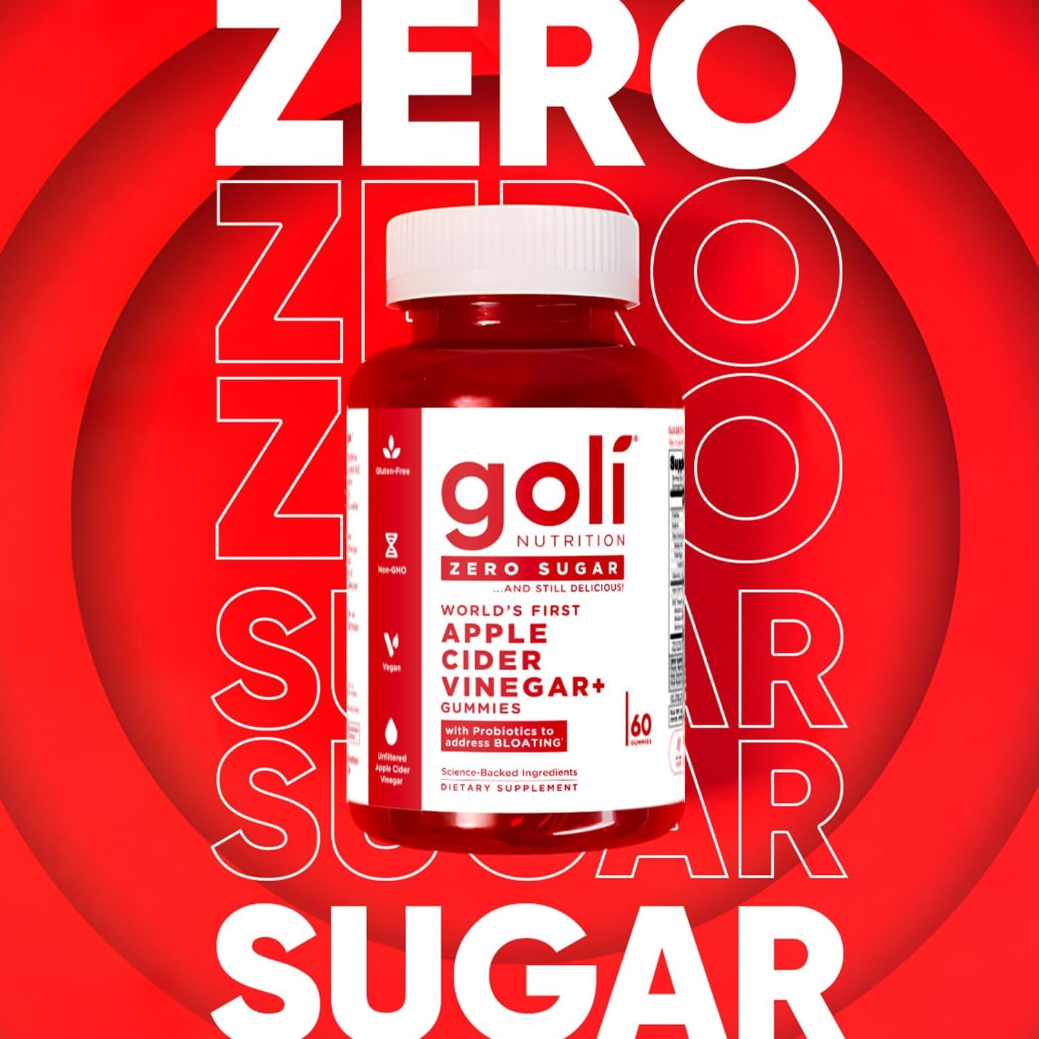 Goli Zero Sugar Apple Cider Vinegar Gummies 60 Gummies | Gut Health, Bloating Relief & Energy Support