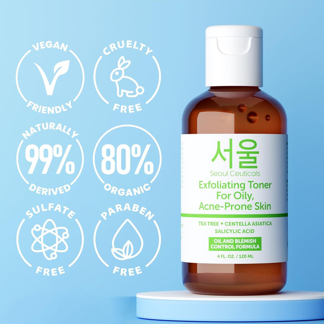 SeoulCeuticals Exfoliating Toner for Oily, Acne-Prone Skin 120ml | Clarifying BHA Toner with Salicylic Acid, Tea Tree & Centella