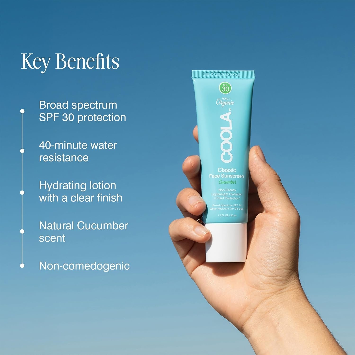 COOLA Classic Face Sunscreen SPF 30 Cucumber 50ml | Organic Daily Moisturiser with SPF &amp; Antioxidant Protection