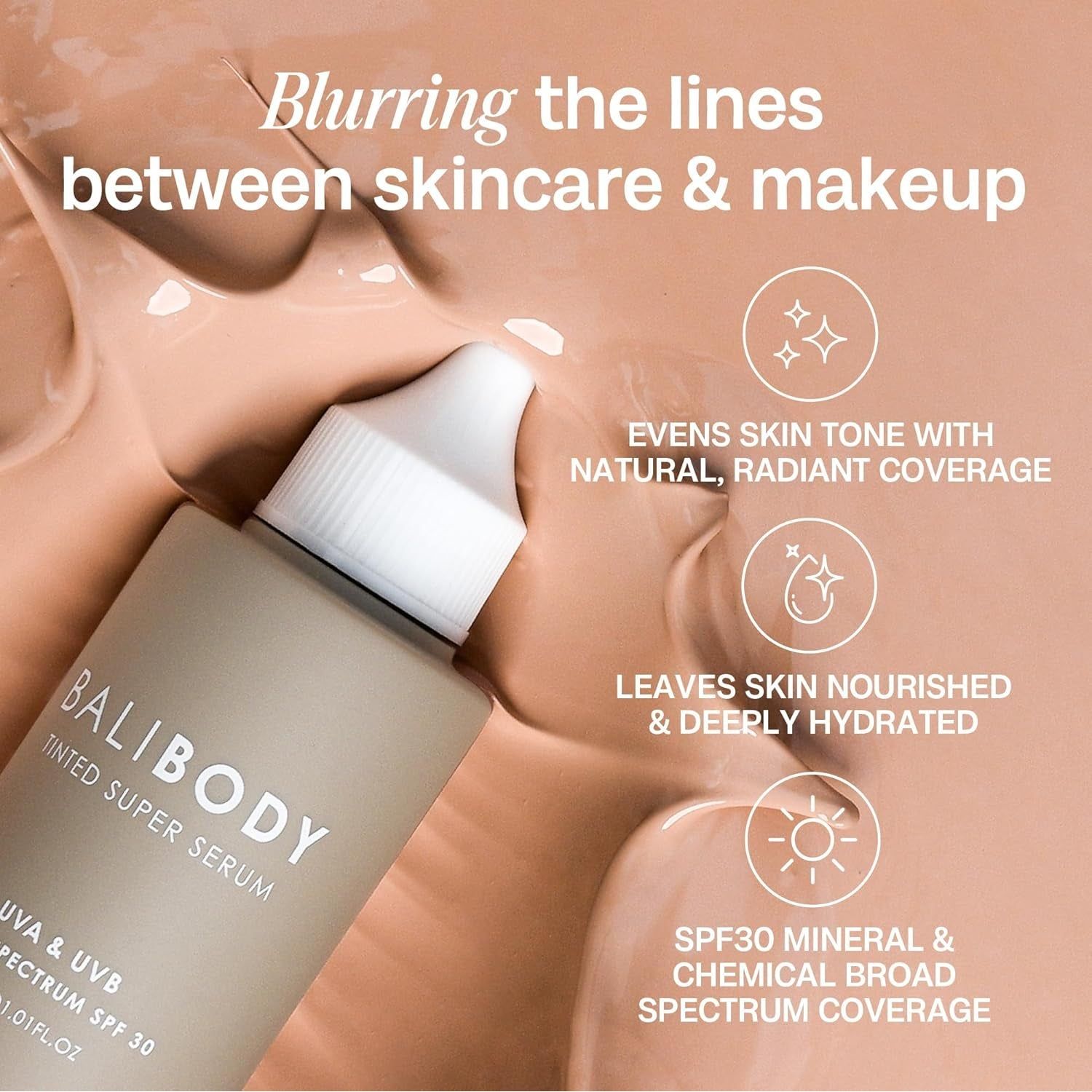 Bali Body Tinted Super Serum SPF30 – 30ml (Tan) | 3-in-1 Skin Tint, Moisturiser & Sun Protection
