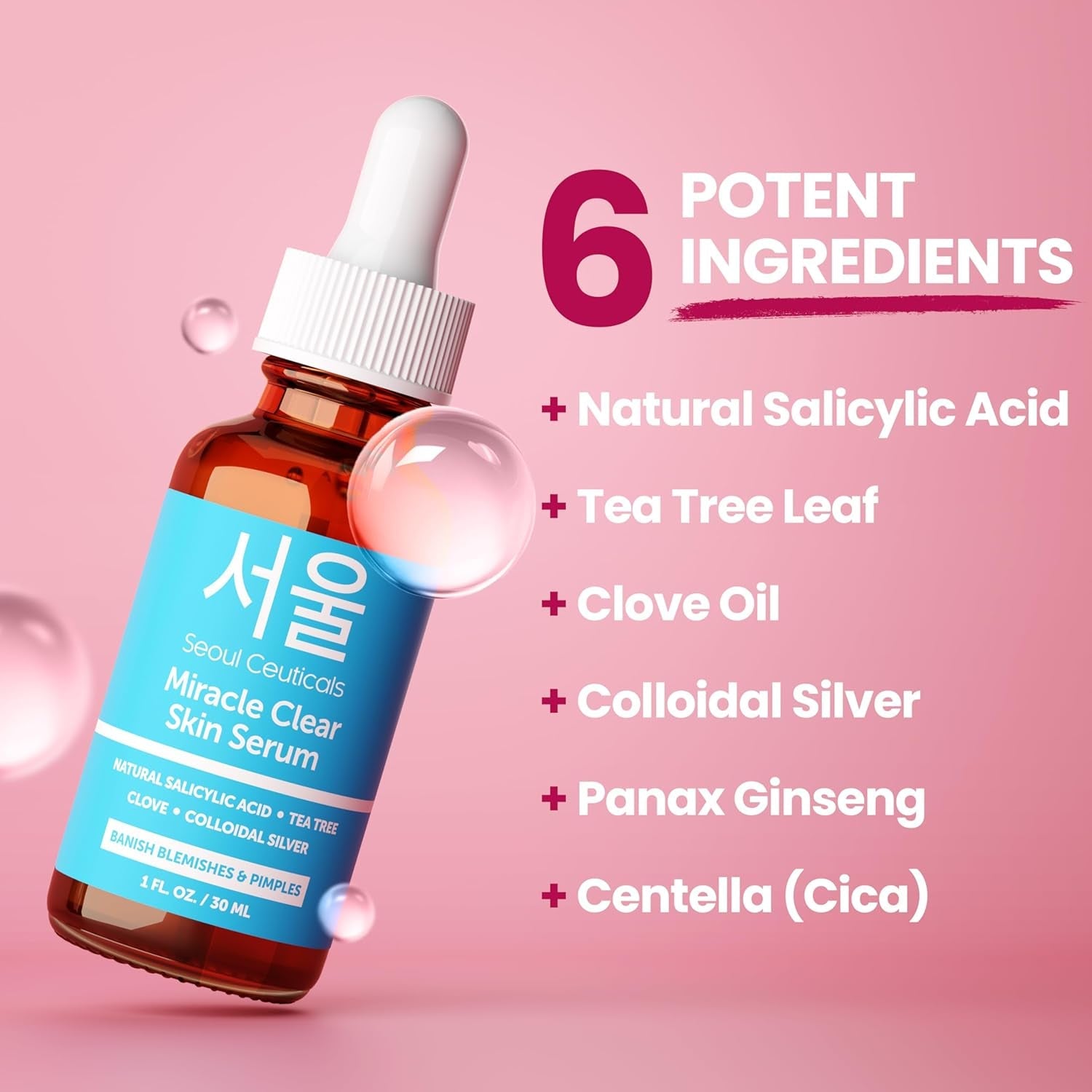 SeoulCeuticals Miracle Clear Skin Acne Serum 30ml | Natural Salicylic Acid + Tea Tree for Clear, Balanced Skin