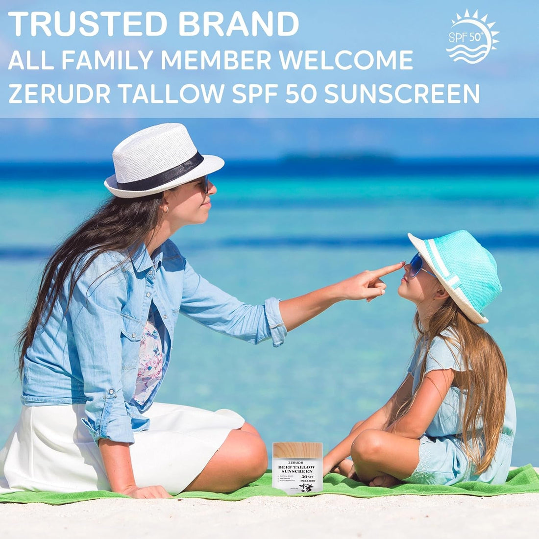 ZERUDR Beef Tallow Sunscreen SPF 50 – 60g | Non-Toxic, Water-Resistant Sun Protection for Sensitive Skin
