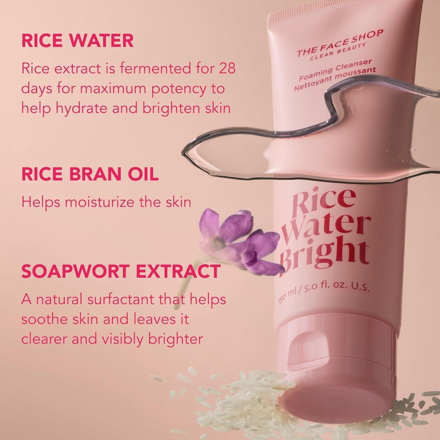 The Face Shop Rice Water Bright Foaming Cleanser - 300ml | Gentle Brightening Cleanser for Radiant Skin