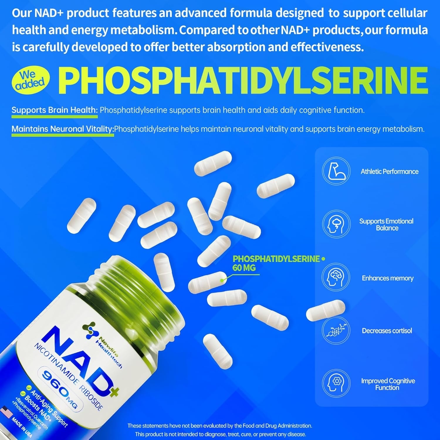 Newlife Healthtech NAD+ Supplement 60 Capsules | Advanced Cellular Energy & Anti-Aging Support ¨C 960mg per Serving