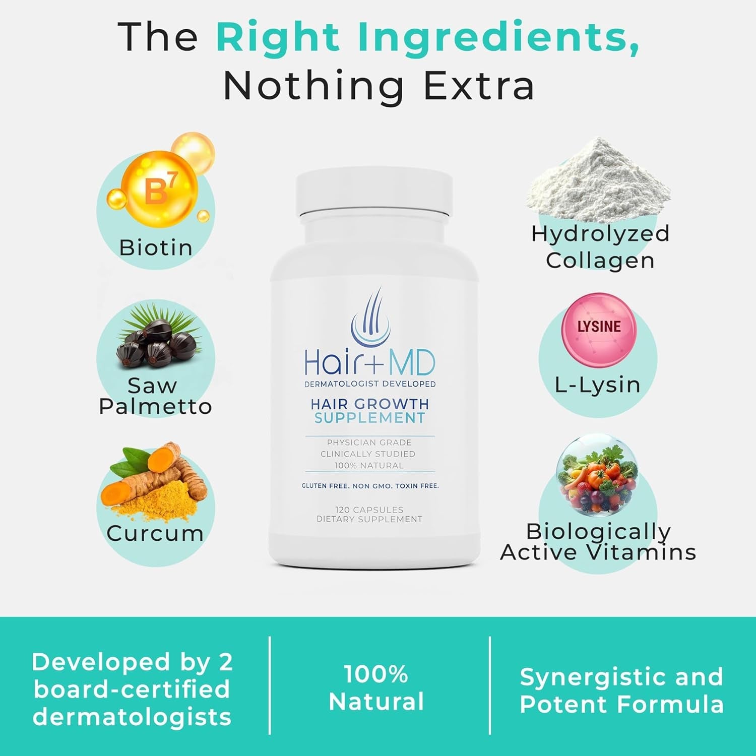 Hair Plus MD Hair Growth Supplement 120 Capsules | Clinically Proven Formula for Thicker, Fuller Hair