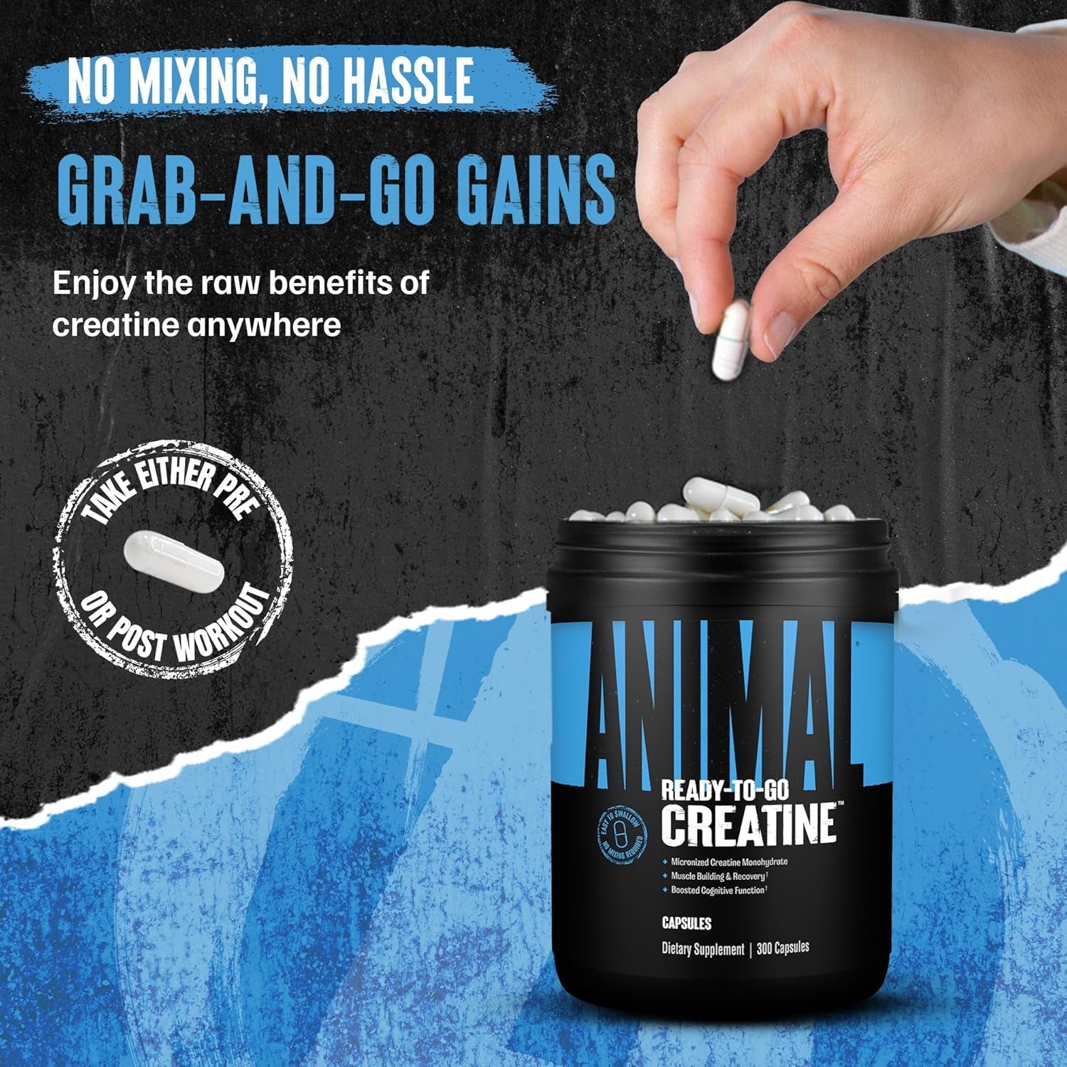 Animal Micronized Creatine Monohydrate Capsules 300 Caps | 2,500mg Per Serving for Muscle Growth & Recovery
