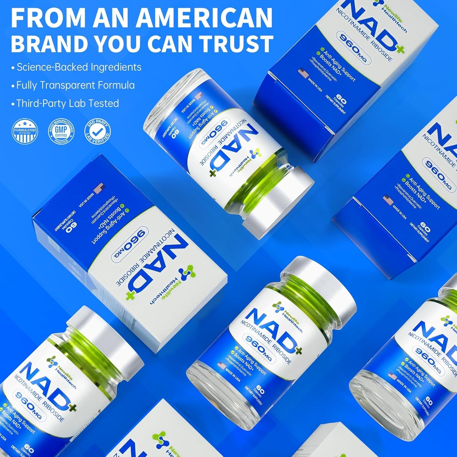 Newlife Healthtech NAD+ Supplement 60 Capsules | Advanced Cellular Energy & Anti-Aging Support ¨C 960mg per Serving