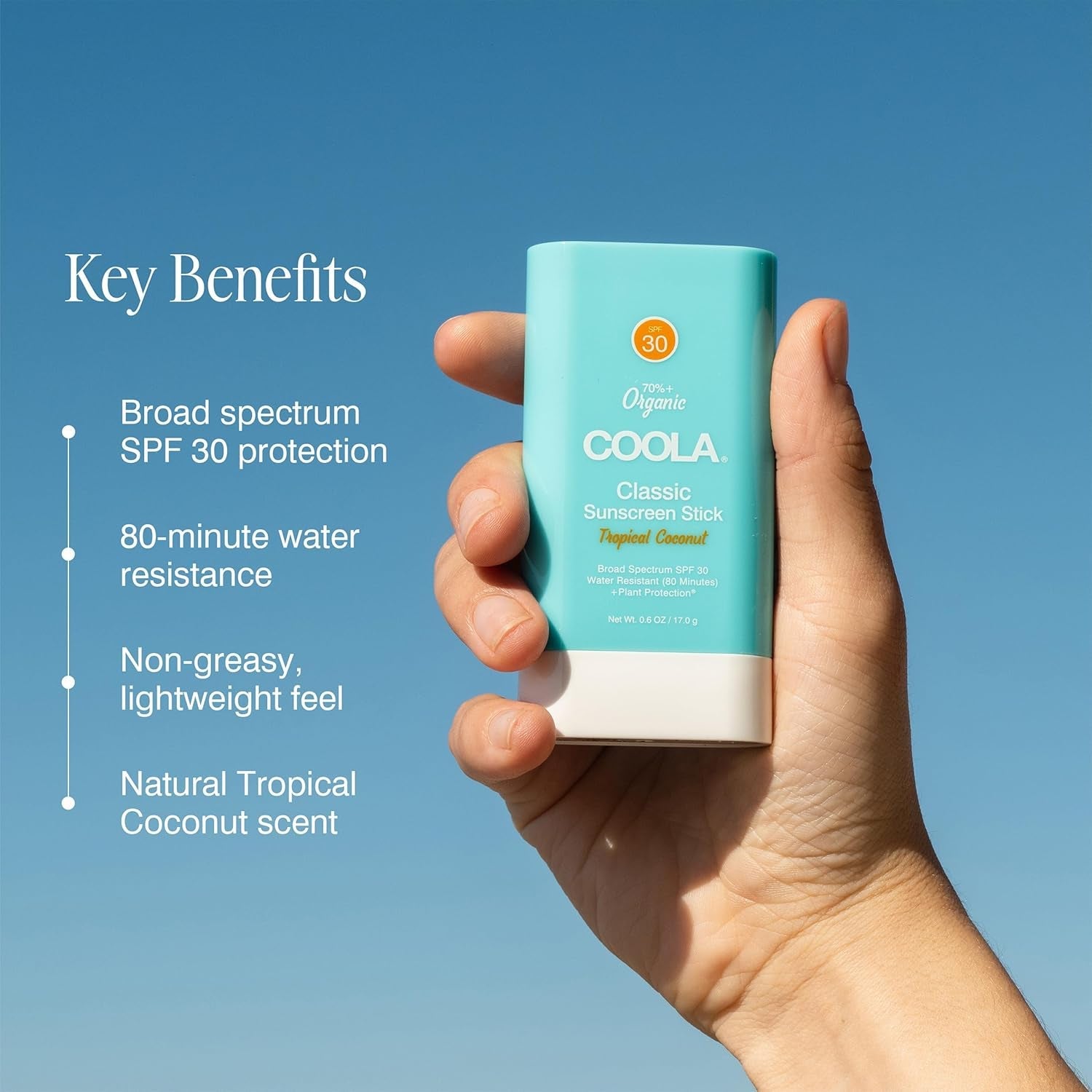 COOLA Classic Sunscreen Stick SPF 30 17g | Travel-Ready, Organic SPF with Tropical Coconut Scent