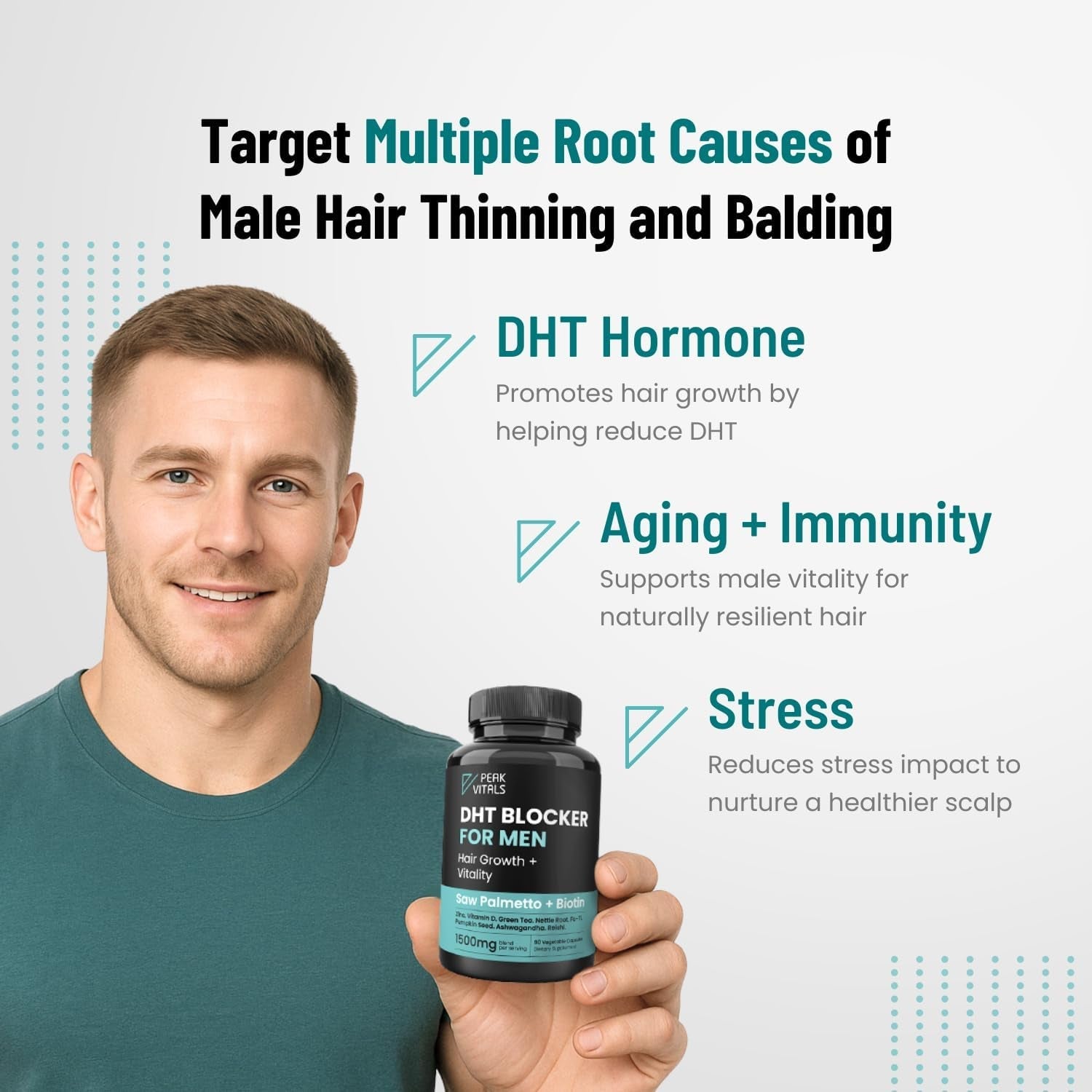 PEAK VITALS DHT Blocker for Men 90 Capsules The All-in-One Hair Regrowth & Vitality Supplement for Modern Men