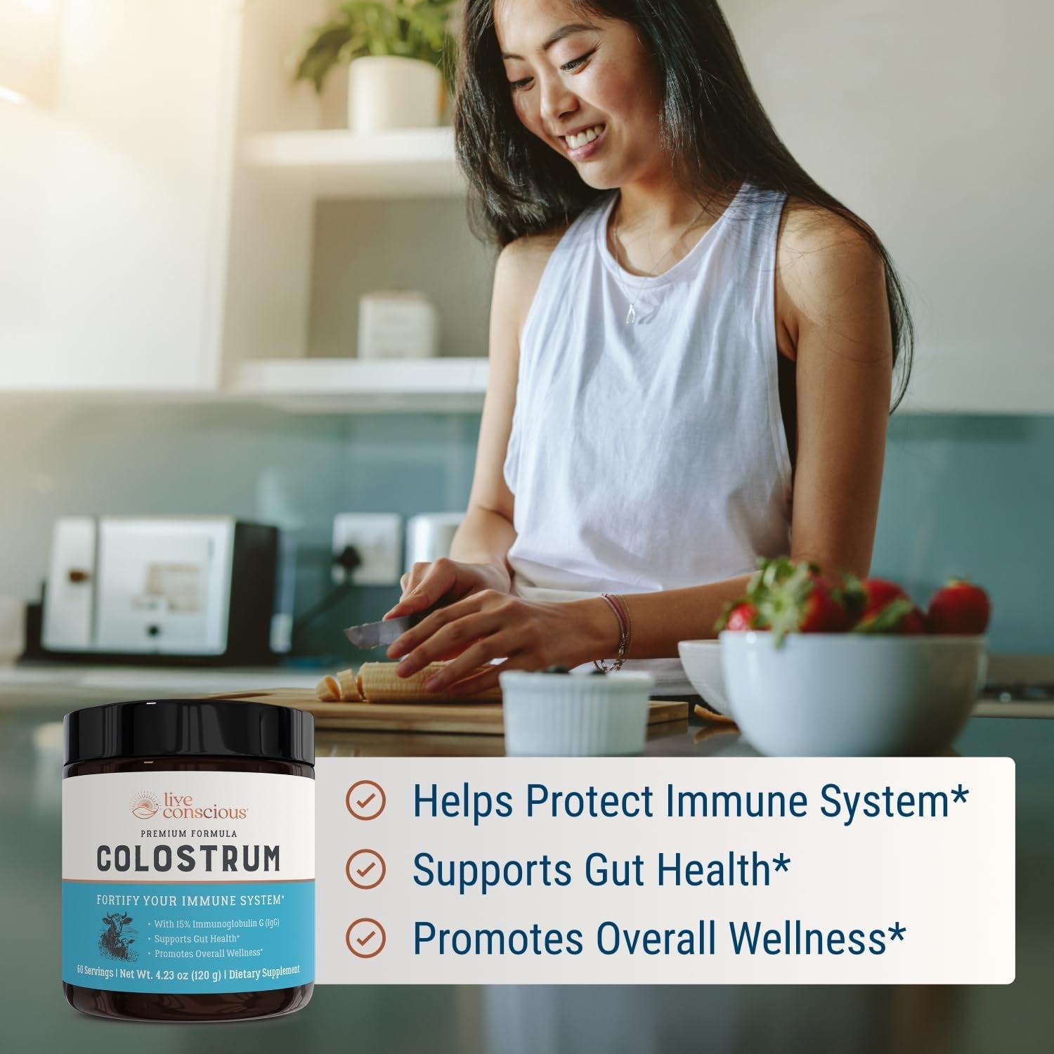 Live Conscious Colostrum Powder 120g | Immune & Gut Health Support | 60 Servings