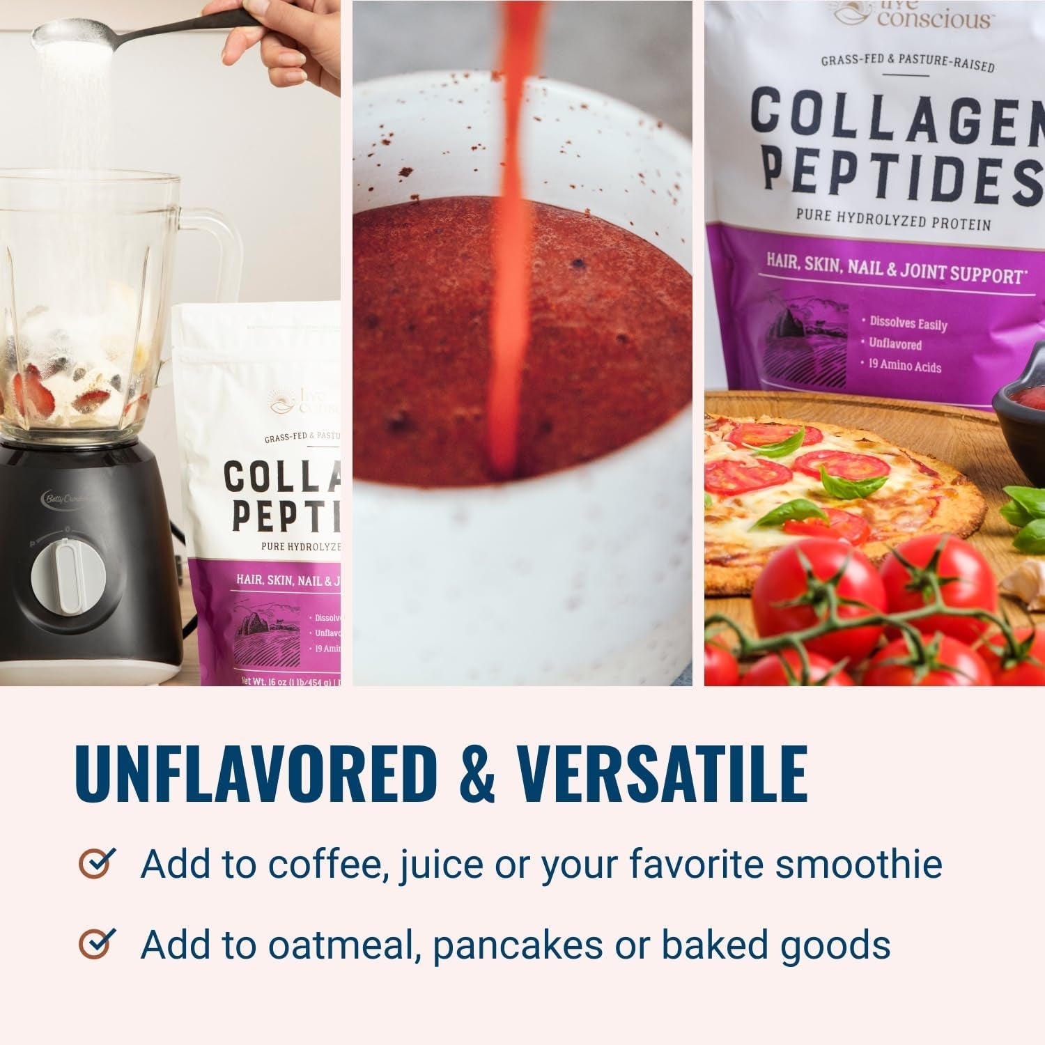 Live Conscious Collagen Peptides (Unflavored) 220g | Youthful Skin, Hair & Nail Support | 20 Servings