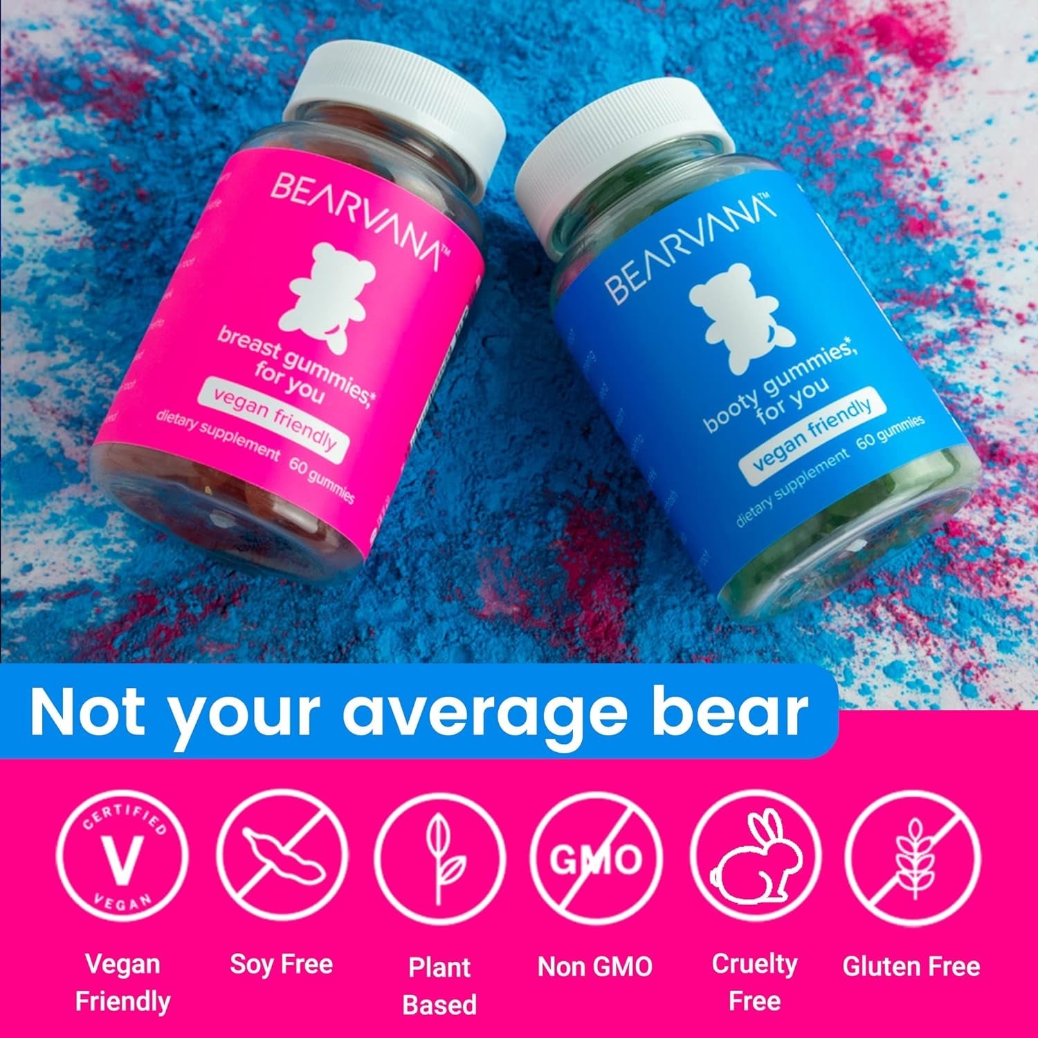 BEARVANA Top Support & Peach Support Combo Pack Gummies for Women | 9 Herbal Extracts + Essential Vitamins | Berry Flavour 60 Gummies