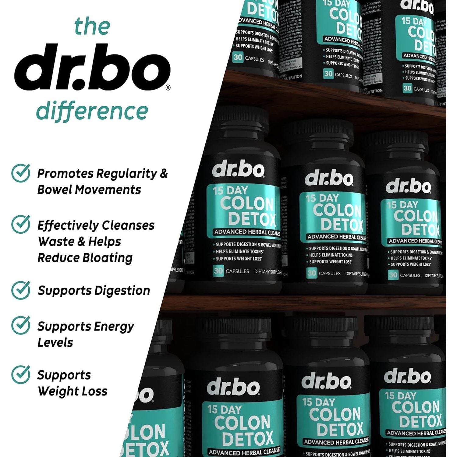 DR. BO 15 Day Colon Detox Advanced Herbal Cleanse 30 Capsules | Natural Cleanse for Constipation, Bloating & Weight Support