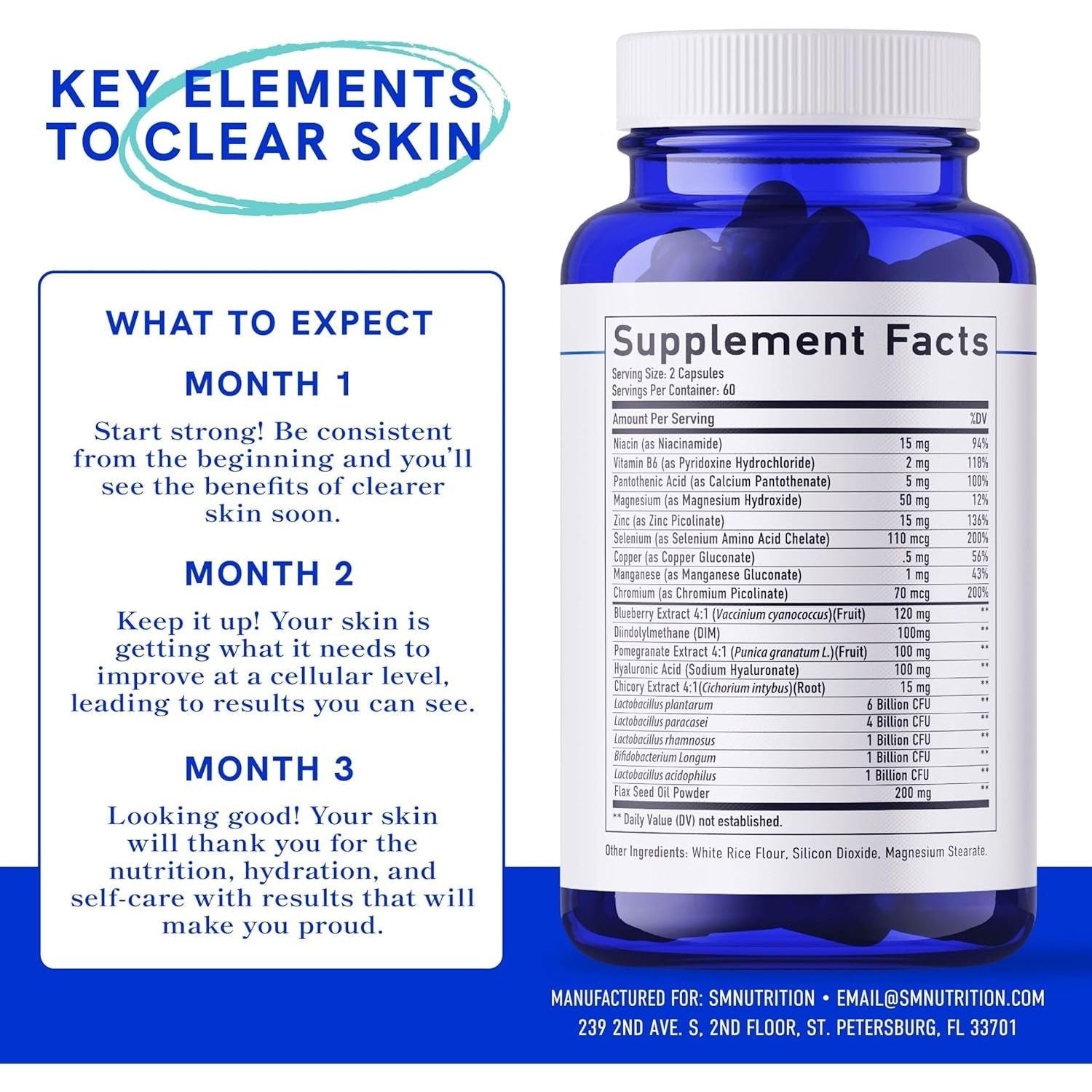 SM Nutrition Clear Acne Support – 120 Capsules | Triple-Action Hormonal, Gut & Skin Nutritional Acne Support