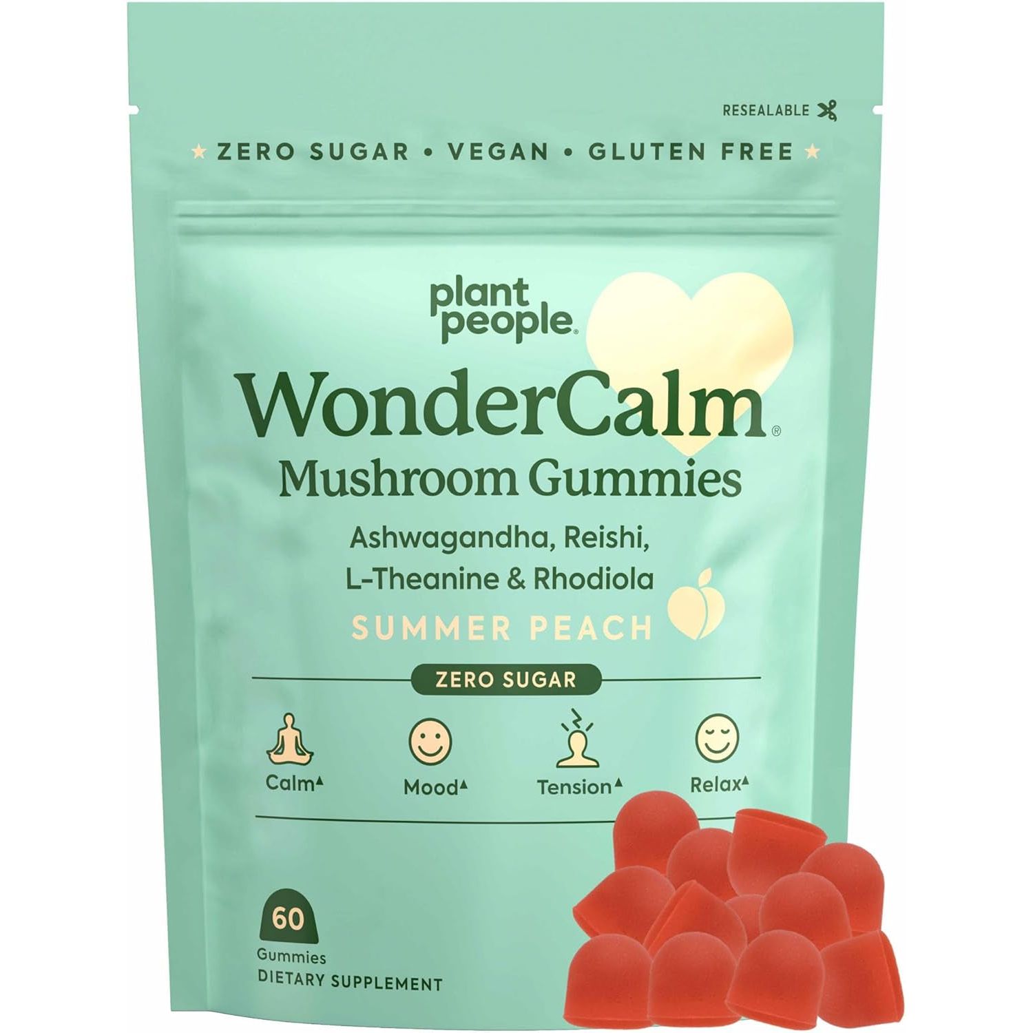 Plant People WonderCalm Mushroom Gummies 60 Gummies | Stress Relief & Mood Support with Ashwagandha, Reishi & L-Theanine
