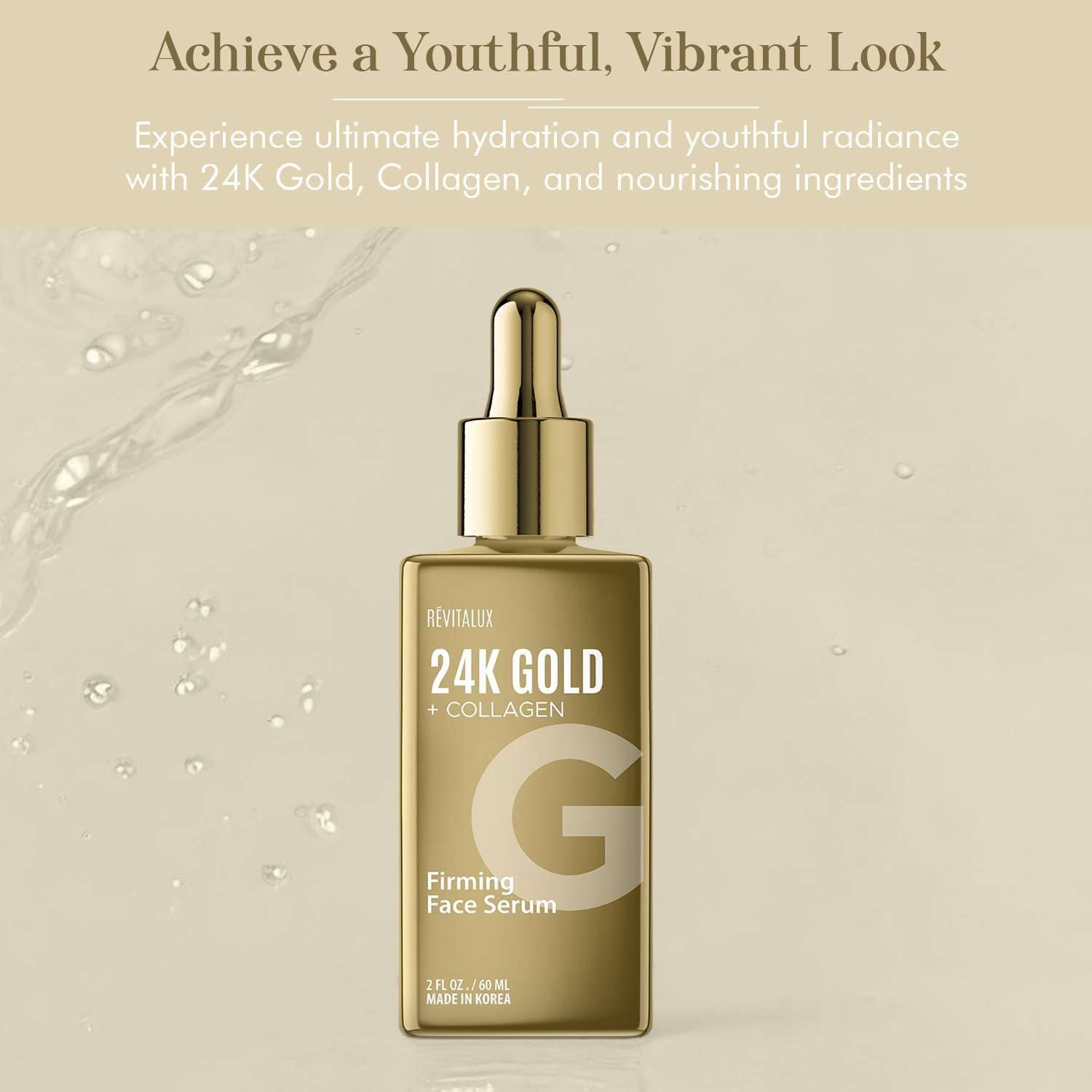 RevitaLux 24K Gold + Collagen Firming Face Serum 60 ml | Hydrates, Firms & Brightens with Korean Skincare Excellence