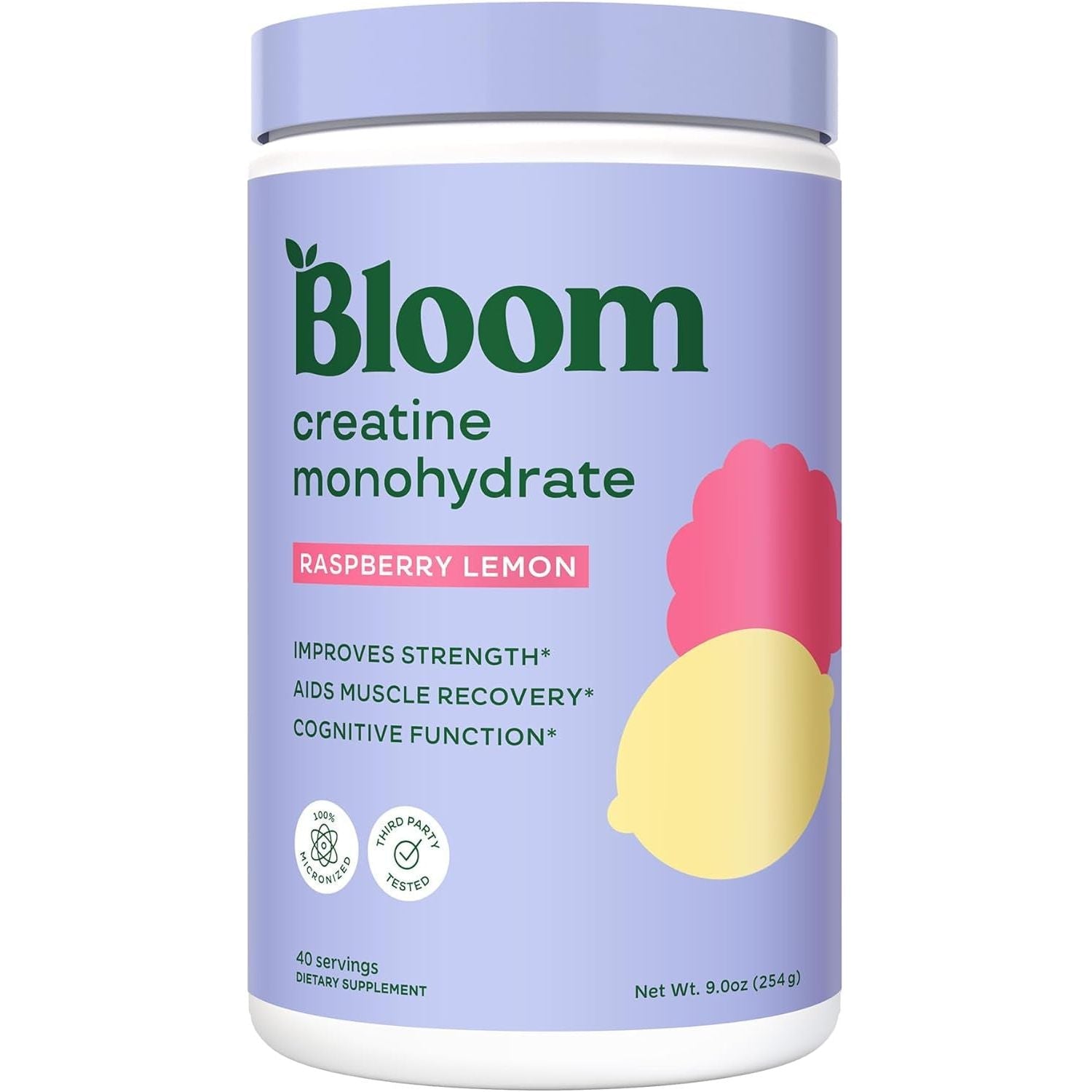 Bloom Nutrition Creatine Monohydrate 254g | Raspberry Lemon Flavour – 40 Servings