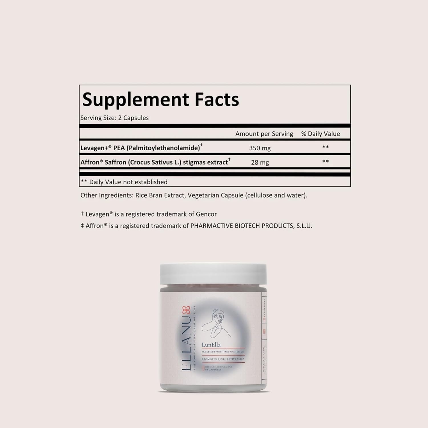 ELLANU LunElla Sleep Support for Women 40+ – 60 Capsules | Hormone-Free, Vegan Nighttime Relief