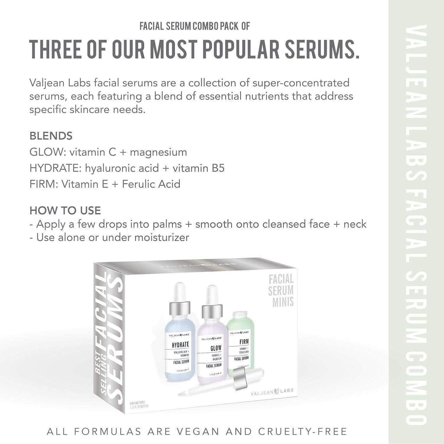 Valjean Labs Facial Serum Combo Pack 3 x 30ml | Hydrate, Glow & Firm for Targeted Skin Renewal
