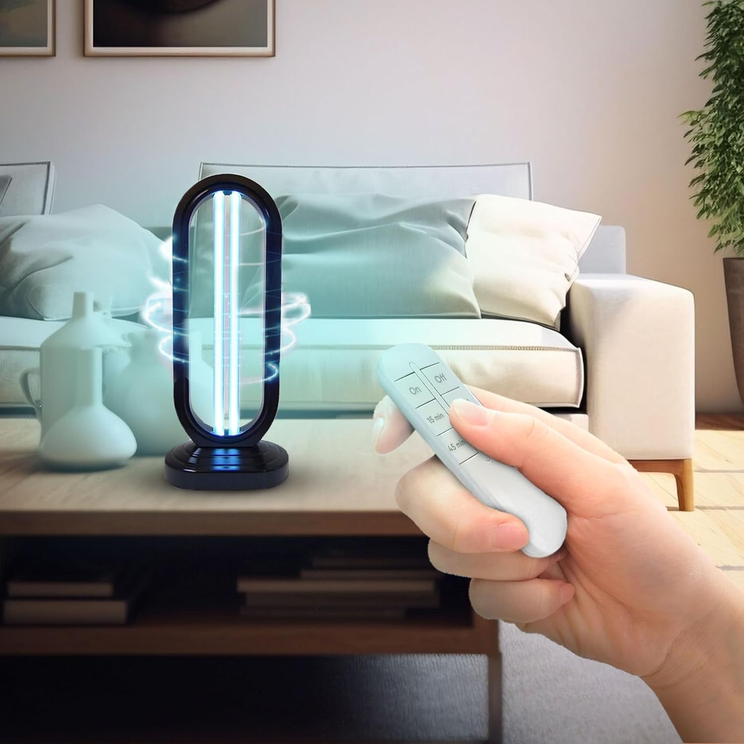 Swissklip +Swissker HaloUV Sanitizer | 360° UV Light Air & Surface Cleaner for Home & Office – Chemical-Free, Remote Controlled, 4 Timers