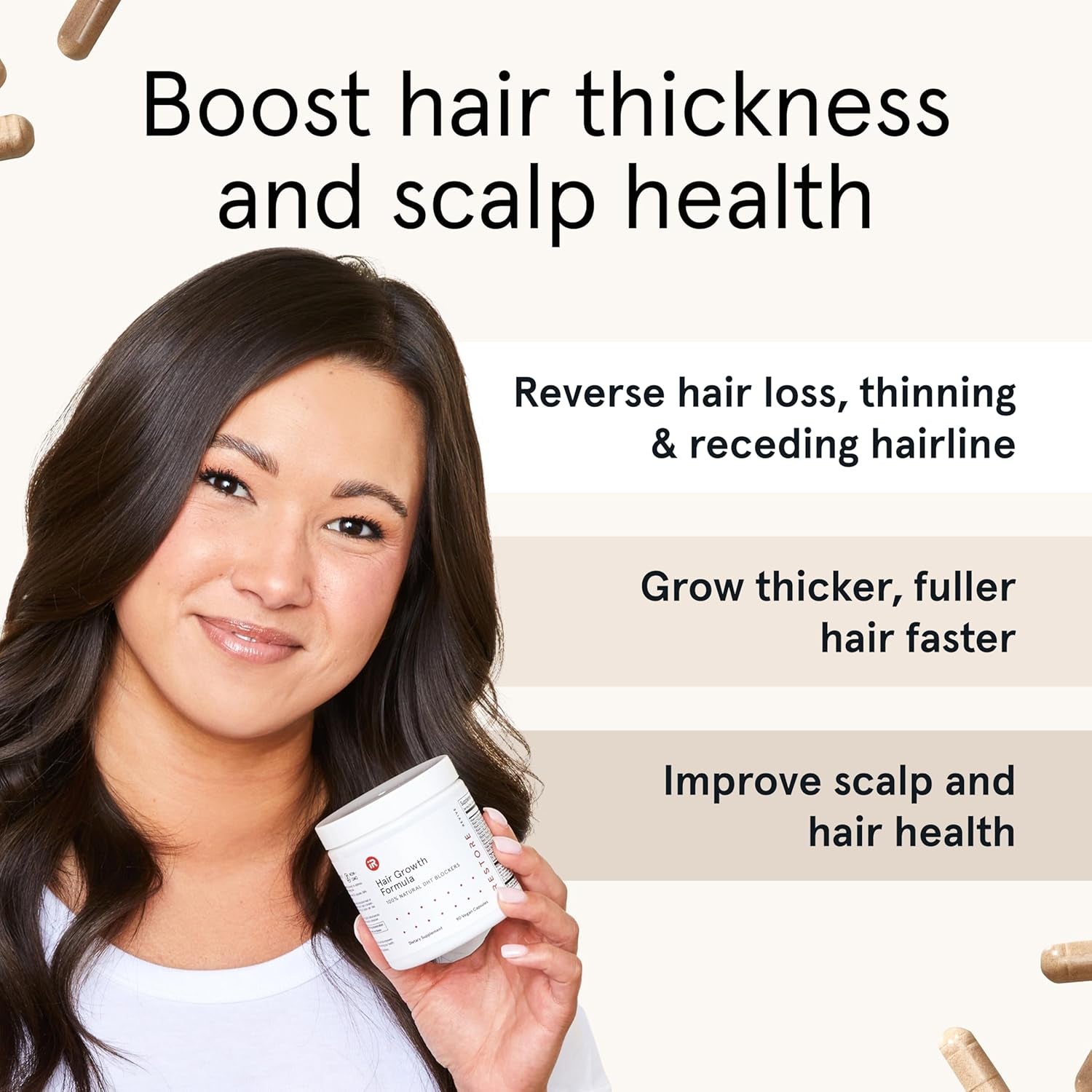 iRestore Hair Growth Formula 90 Capsules | 10,000mcg Biotin & DHT Blockers for Thicker, Fuller Hair