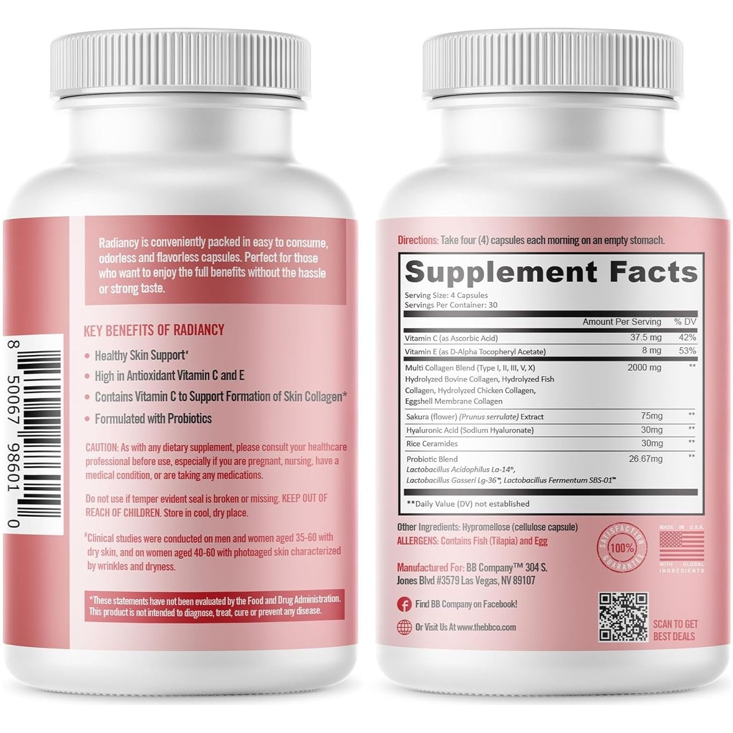 BB Company Radiancy - Cherry Flavor (120 Capsules) | Feminine Wellness, Vaginal Health & Collagen Support