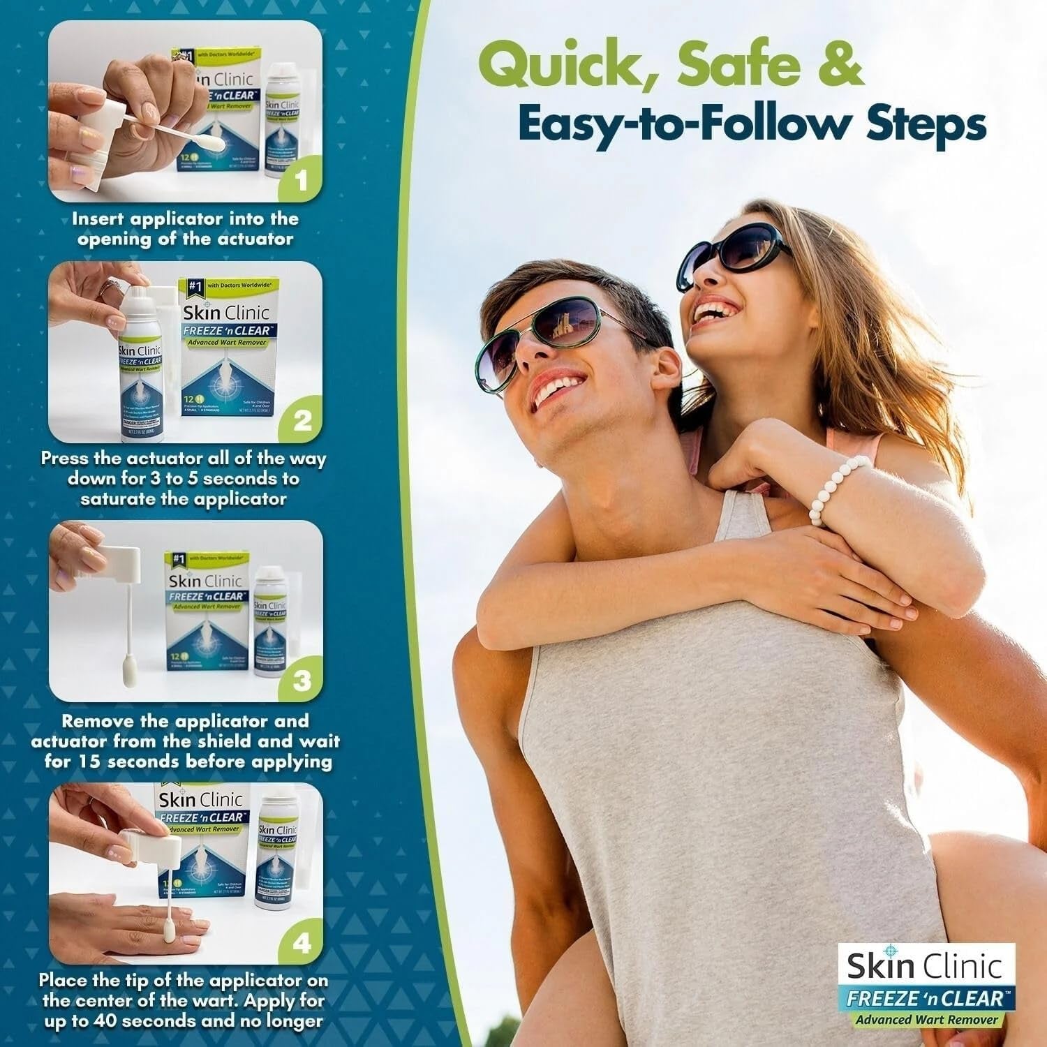 Skin Clinic FREEZE ’n CLEAR Advanced Wart Remover – 80ml | Doctor-Trusted Cryotherapy for Common & Plantar Warts