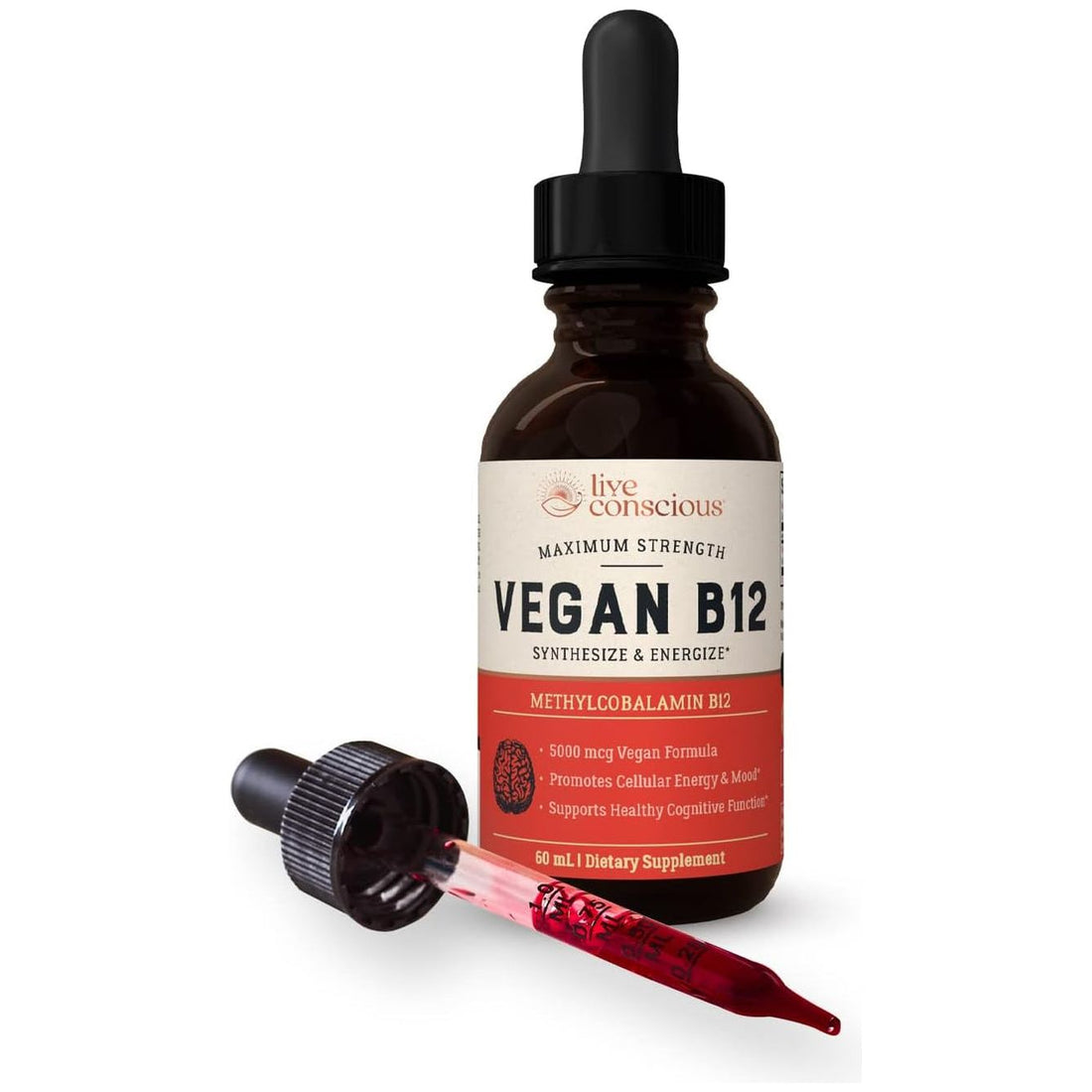 Live Conscious Vegan B12 60ml | Fast-Absorbing Energy & Immune Support with Methylcobalamin (5000mcg)