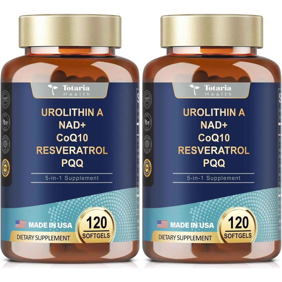 Totaria Urolithin A + NAD+ + CoQ10 + Resveratrol + PQQ 120 Softgels | Cellular Energy, Mitochondrial & Anti-Aging Support