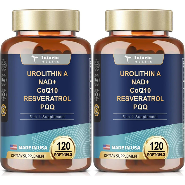 Totaria Urolithin A + NAD+ + CoQ10 + Resveratrol + PQQ 120 Softgels | Cellular Energy, Mitochondrial & Anti-Aging Support