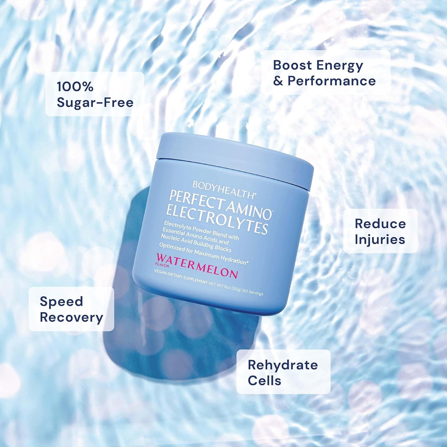 BodyHealth PerfectAmino Electrolytes – 156g (30 Servings) Watermelon | Sugar-Free Hydration + Muscle Support