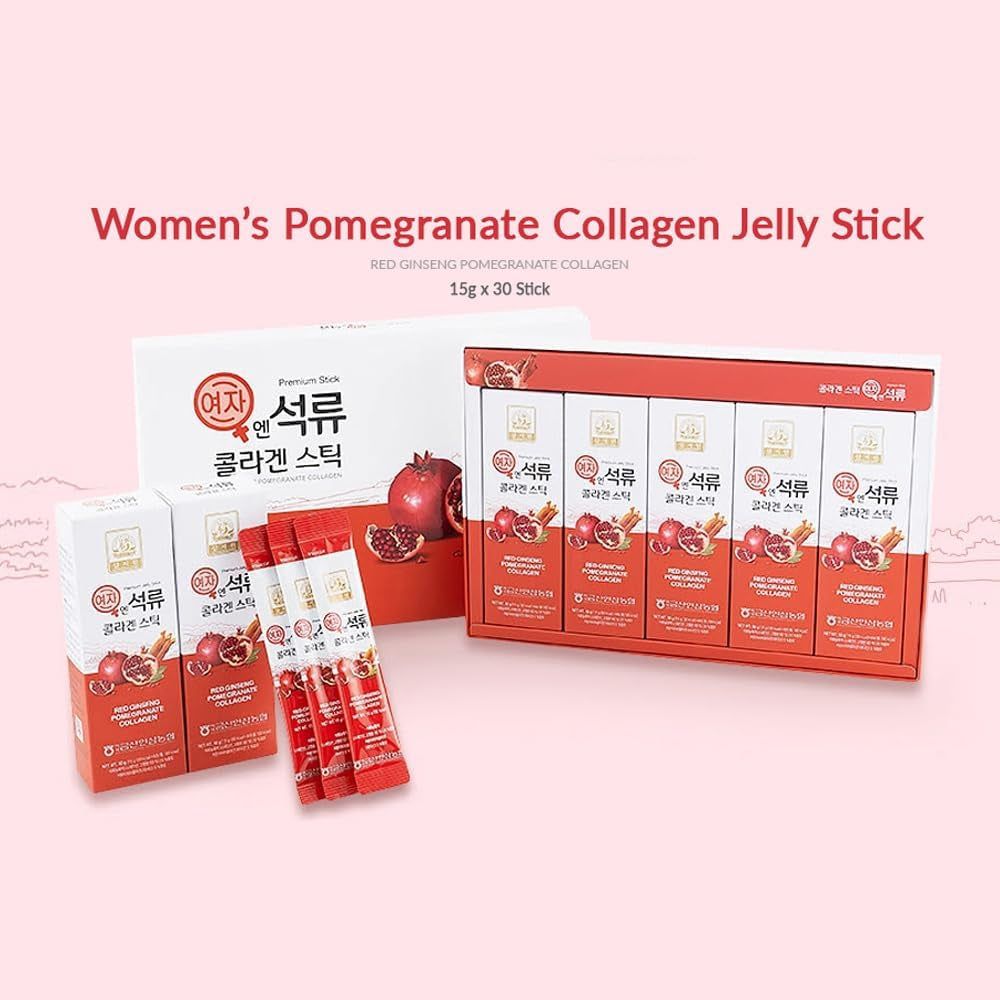 Vtelor Pomegranate Collagen Jelly Stick - 30 Sticks (5 Packs) | Skin, Hair & Nail Support