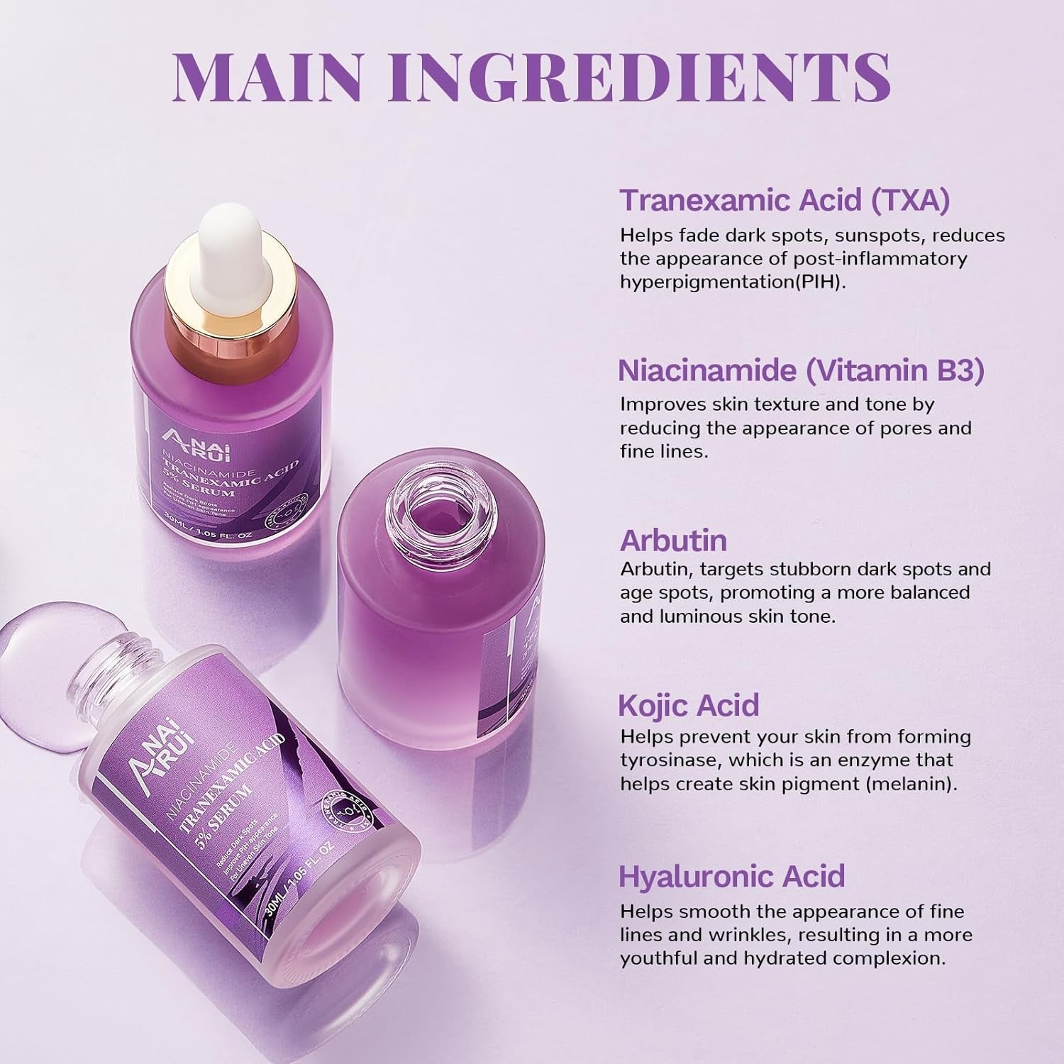 ANAI RUI 5% Tranexamic Acid + Niacinamide Serum 30ml | Dark Spot Corrector & Brightening Treatment for Uneven Skin Tone