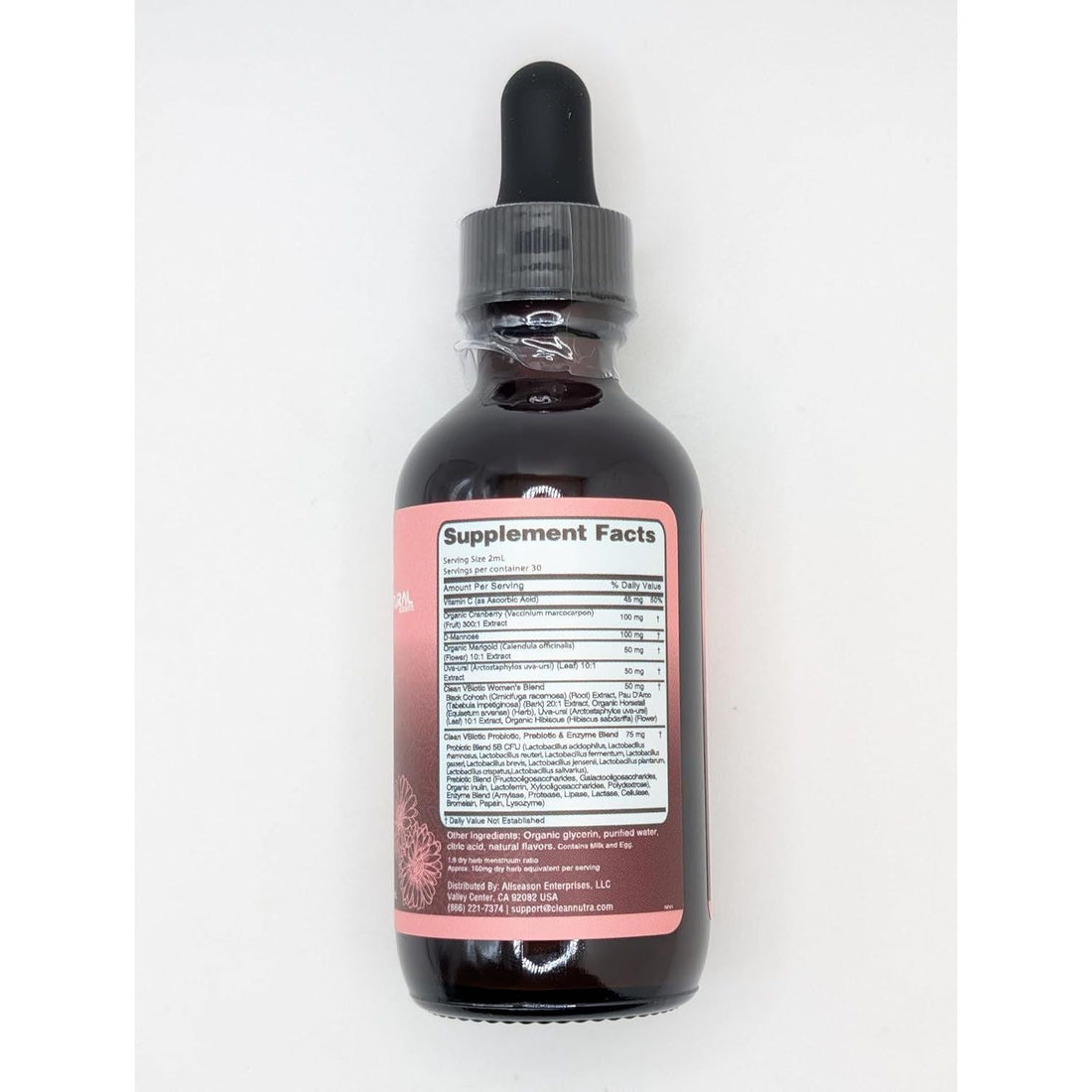 Clean Nutraceuticals Vaginal Probiotic Drops - 60ml | D-Mannose, Cranberry, Uva Ursi & Black Cohosh for Urinary, Vaginal & Hormonal Health