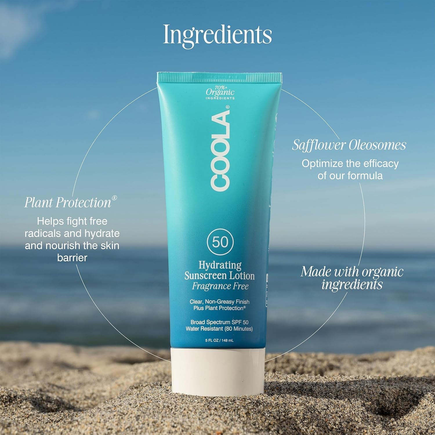 COOLA Hydrating Sunscreen Lotion SPF 50 Fragrance Free 148ml | Lightweight, Reef-Safe Daily Sun Protection