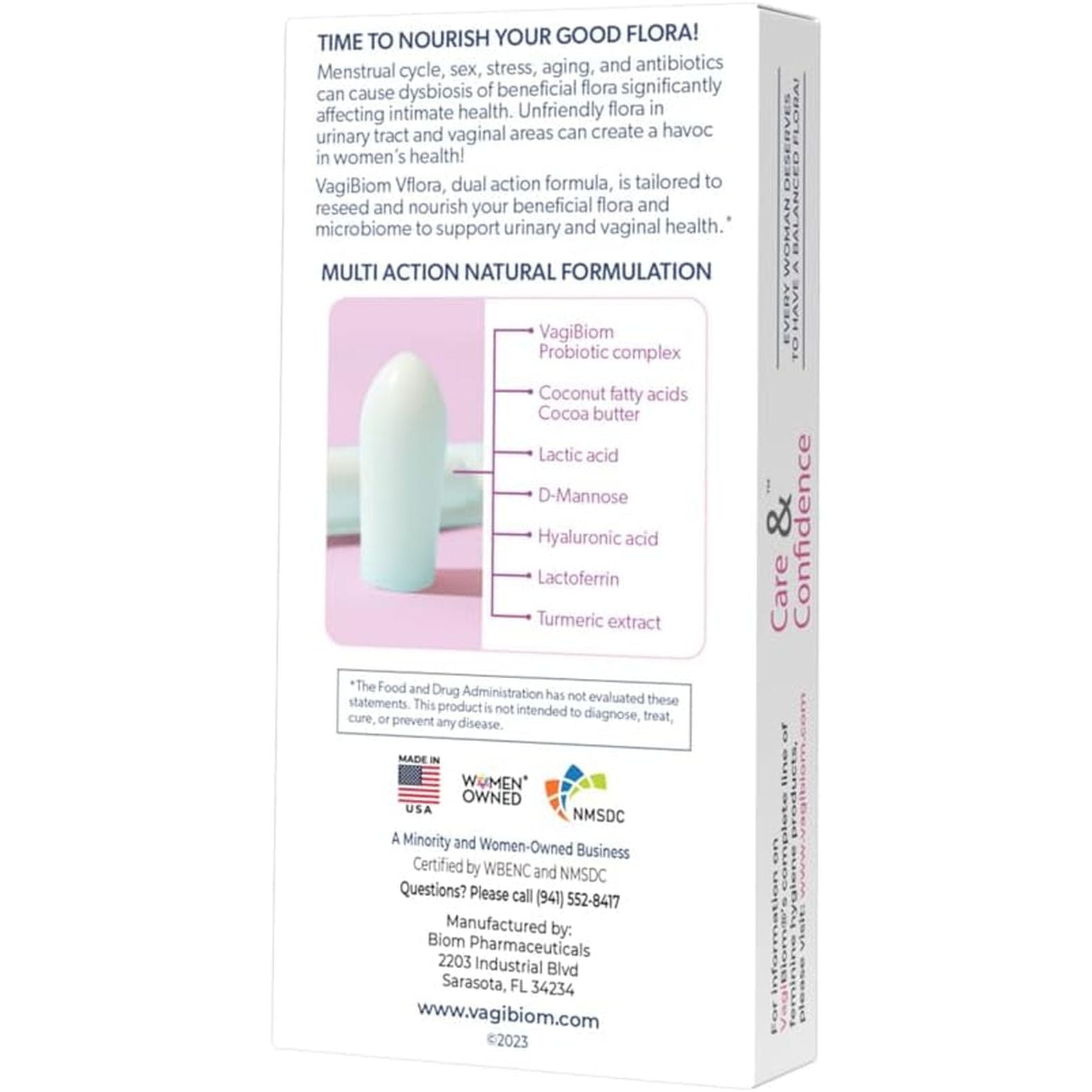 VagiBiom VFlora Dual Action Ultra Potent Vaginal + Urinary Support Probiotic Suppositories - 10 Suppositories