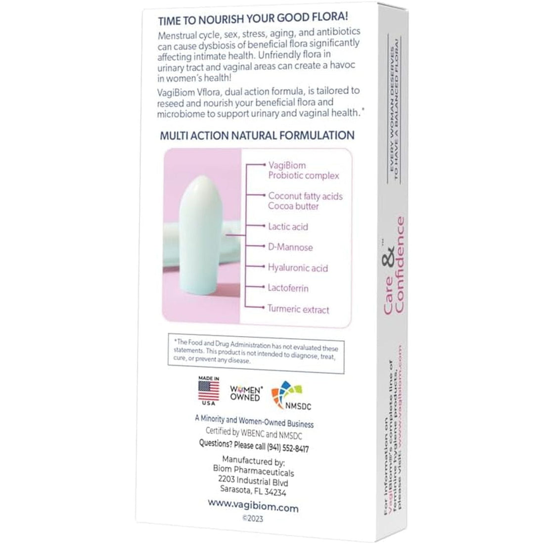 VagiBiom VFlora Dual Action Ultra Potent Vaginal + Urinary Support Probiotic Suppositories - 10 Suppositories