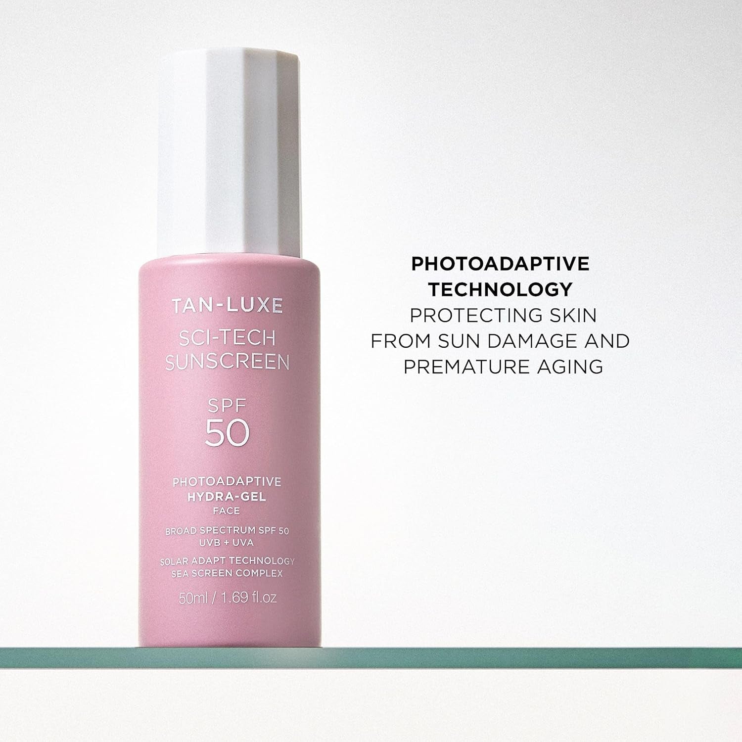 TAN-LUXE Sci-Tech Sunscreen SPF50 Photoadaptive Hydra-Gel – 50ml | High-Performance Invisible Protection & Hydration