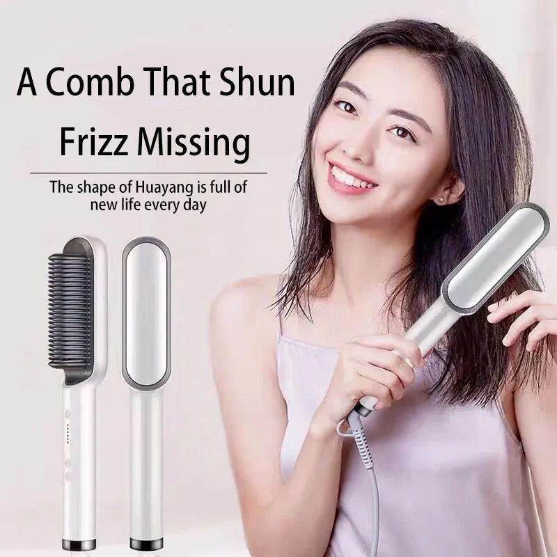 5-Setting PTC Electric Hair Straightening Brush | Fast, Frizz-Free Styling for Sleek, Shiny Hair