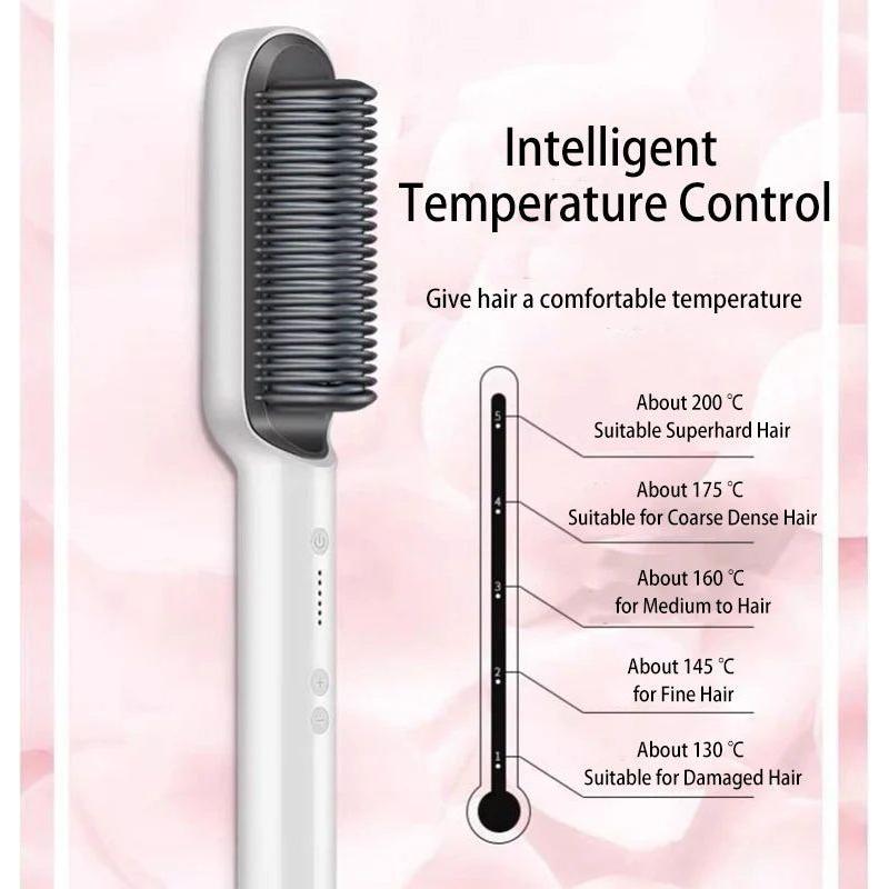 5-Setting PTC Electric Hair Straightening Brush | Fast, Frizz-Free Styling for Sleek, Shiny Hair