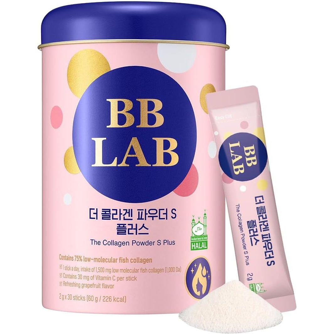 BB LAB The Collagen Powder S Plus - Grapefruit Flavor (30 Sticks) | Halal-Certified, Low-Molecular Marine Collagen for Radiant Skin