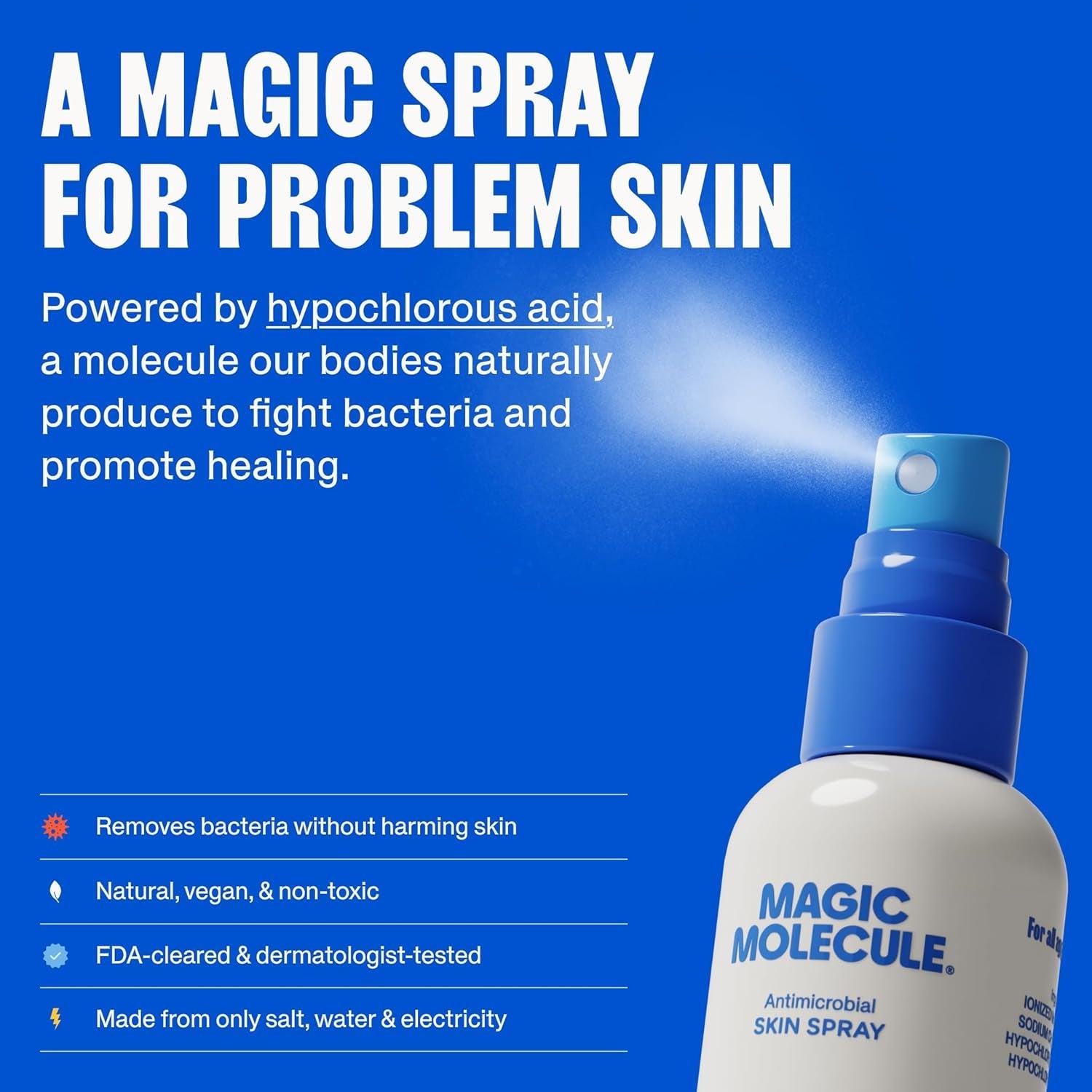 Magic Molecule Antimicrobial Skin Cleanser  62 ml (Pack of 3) | Gentle HOCl Formula for Face, Body & Tattoo Aftercare