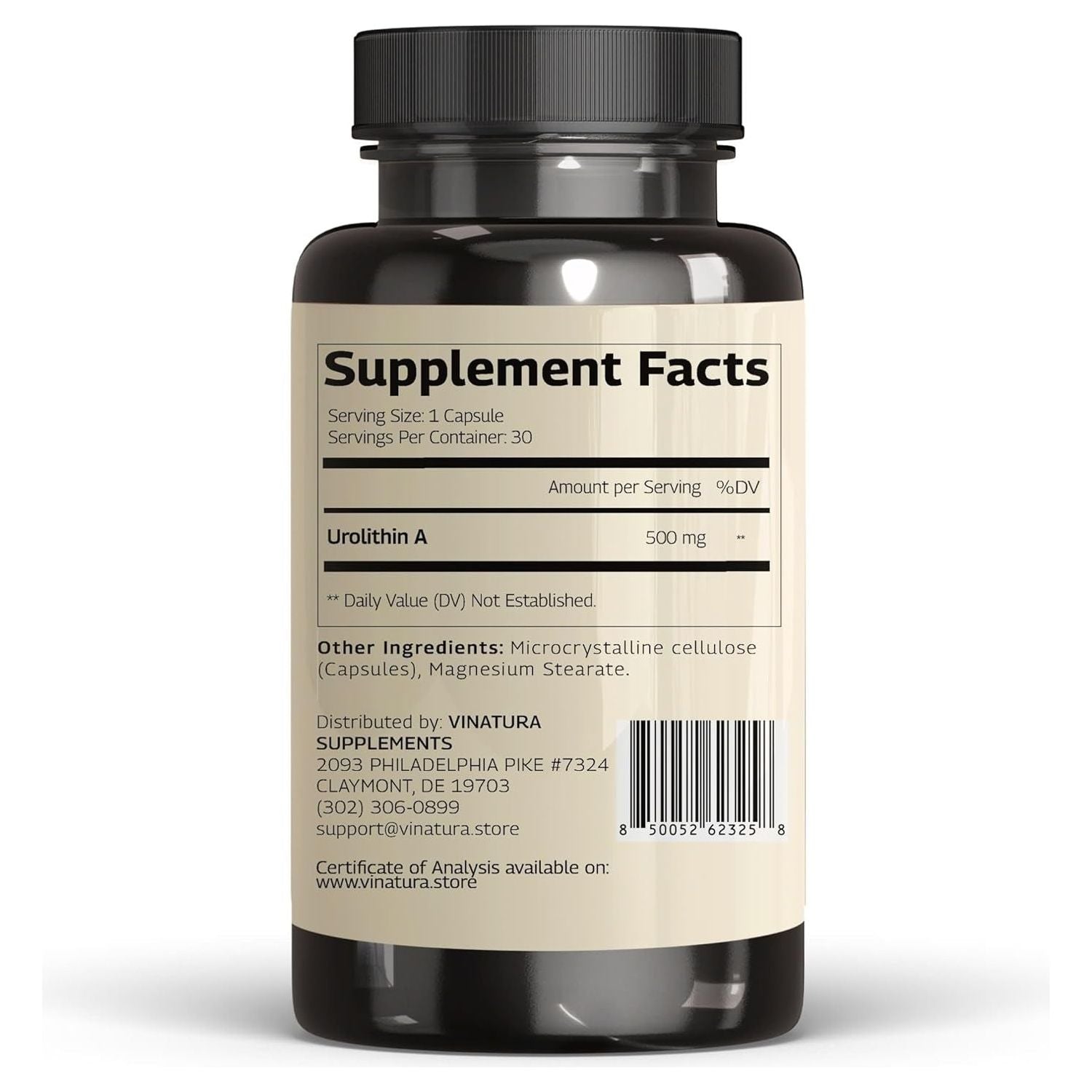 VINATURA Urolithin A+ 500mg, 30 Capsules | Mitochondrial Health & Anti-Aging Cellular Energy Support