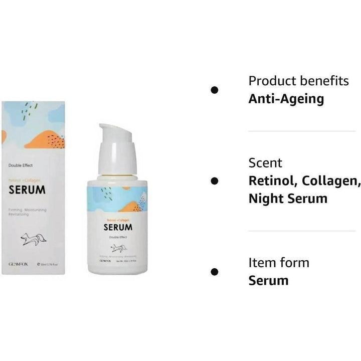 GlamFox Retinol + Collagen Serum | Korean Anti-Ageing & Firming Night Treatment 50ml GlamFox