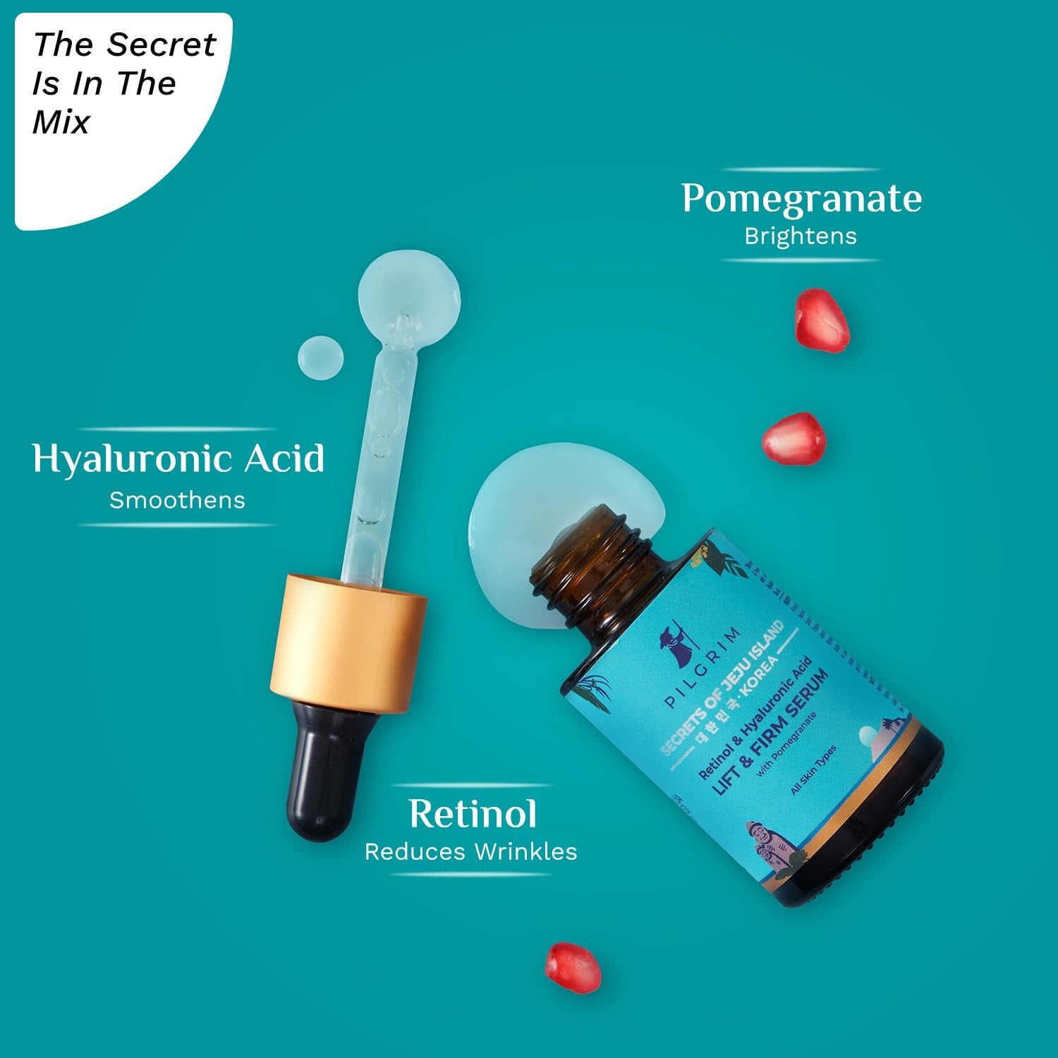 PILGRIM Korea Retinol & Hyaluronic Acid Lift & Firm Serum – 30mL | The Dual-Action Youth Elixir for Smooth Plump & Lifted Skin