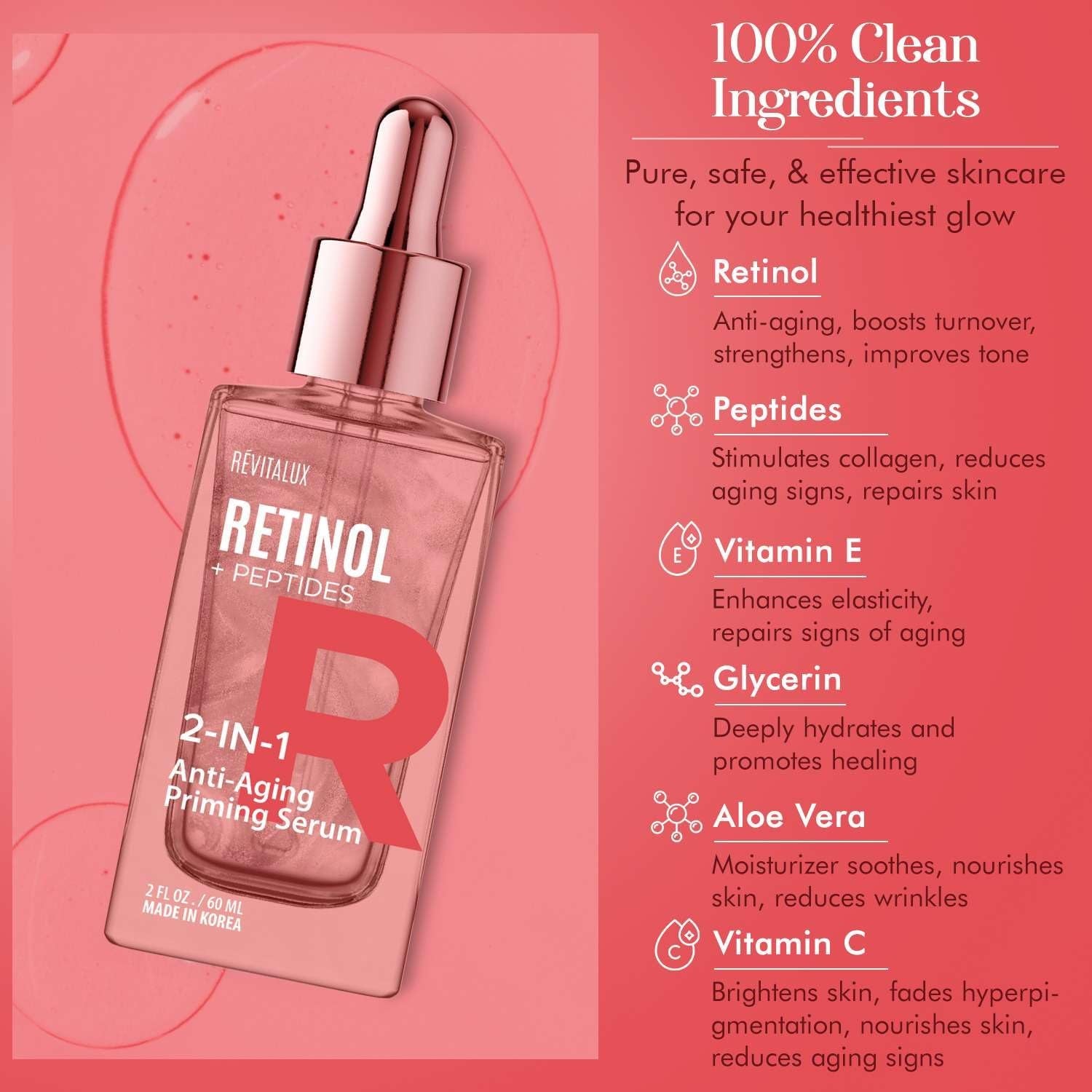 RevitaLux Retinol & Peptides 2-in-1 Anti-Aging Priming Serum – 60ml |The K-Beauty Power Duo for Firm, Smooth & Makeup-Ready Skin