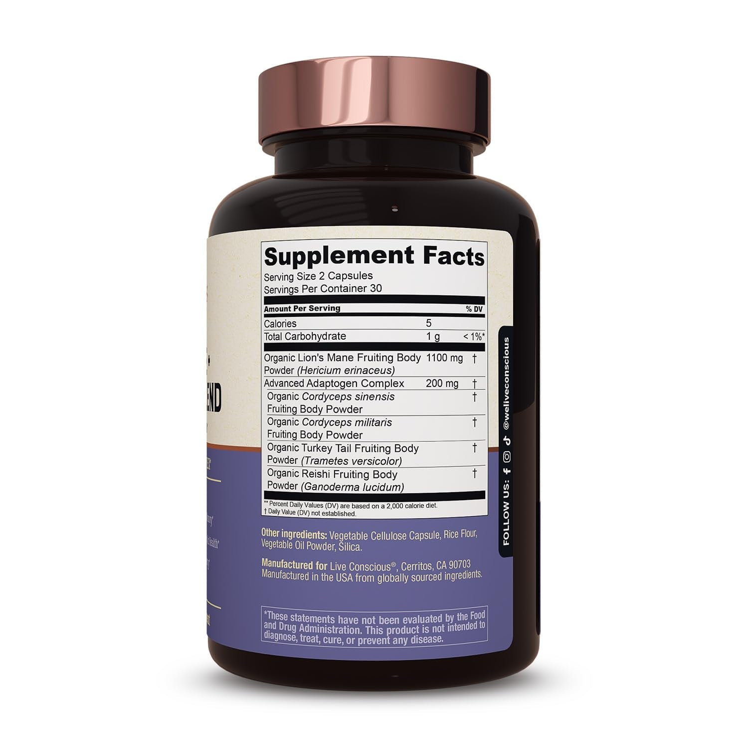 Live Conscious Lion’s Mane + Mushroom Blend 60 Capsules | Focus, Memory & Immune Support