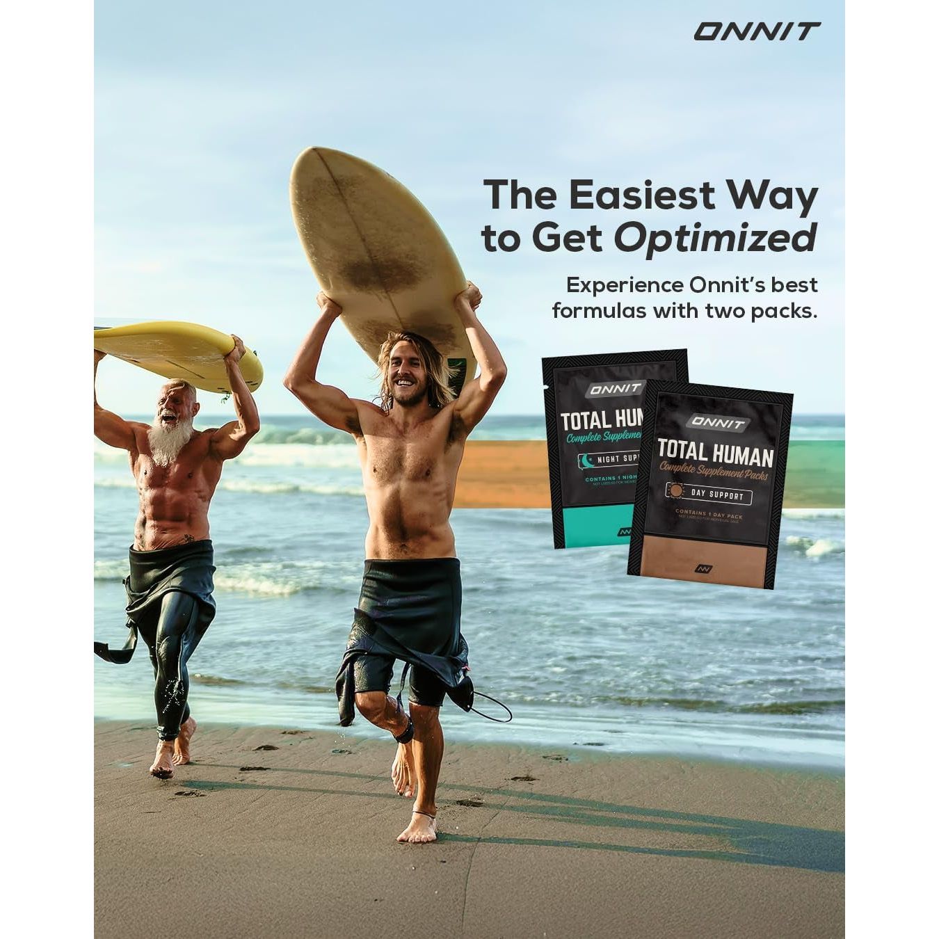 ONNIT Total Human Complete Supplement Packs – 60 Packets, 30-Day Supply | Day & Night Vitamins for Focus, Energy, Sleep & Immune Support
