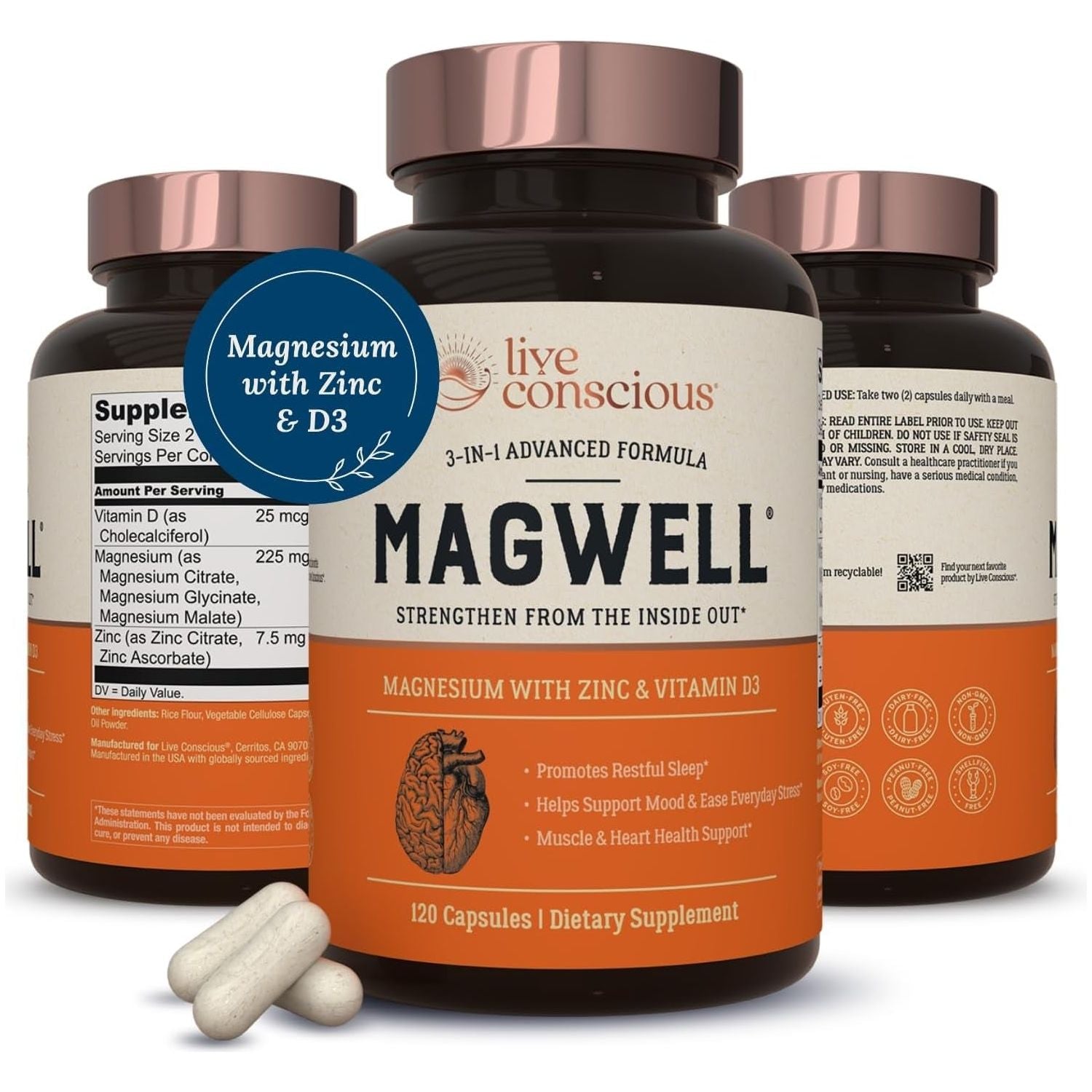 Live Conscious MAGWELL 120 Capsules | 3-in-1 Advanced Formula Build a stronger foundation for your health.